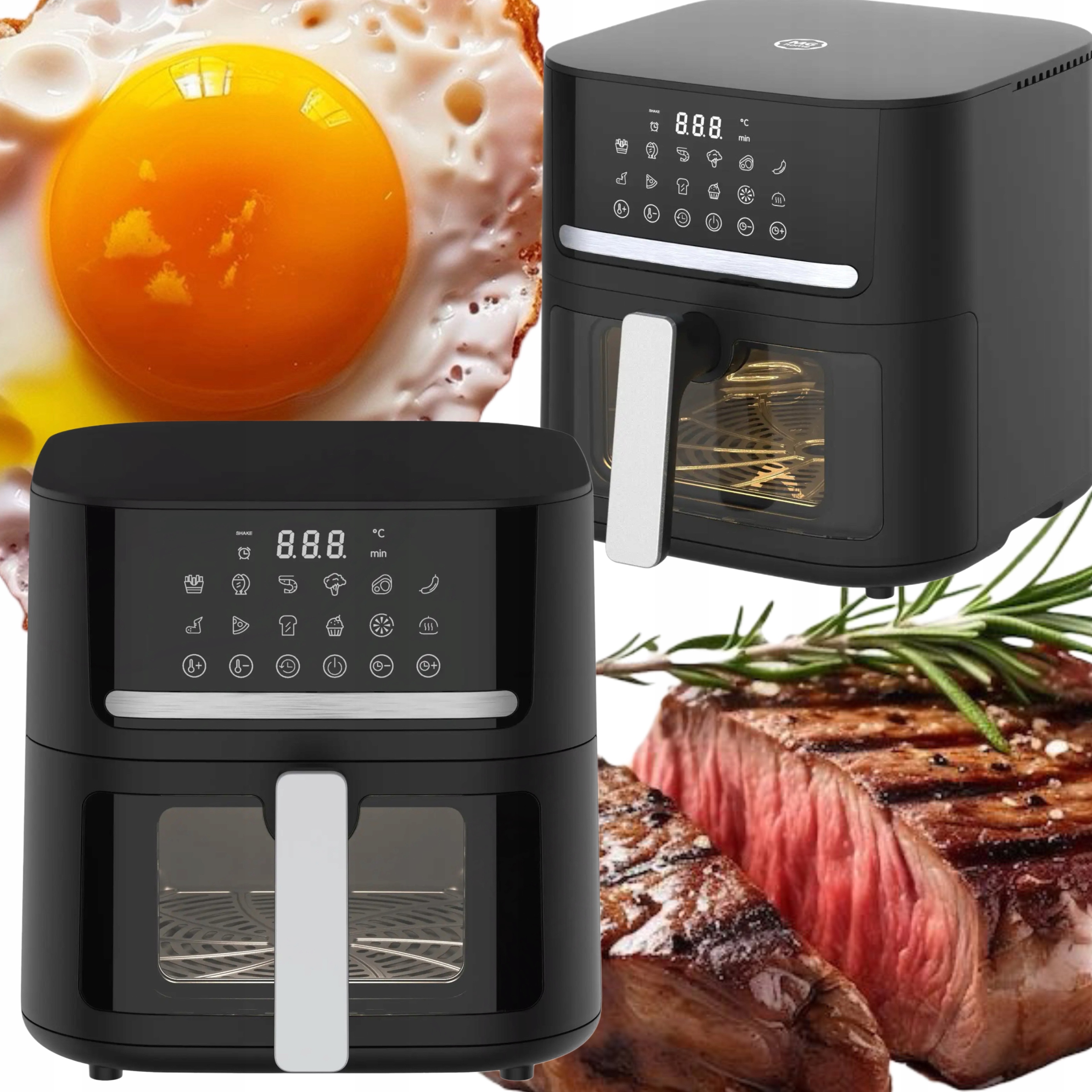 Air Fryer 6,5 L S Sklom 1600W 12 Programov Beztuková Fritéza Mghome