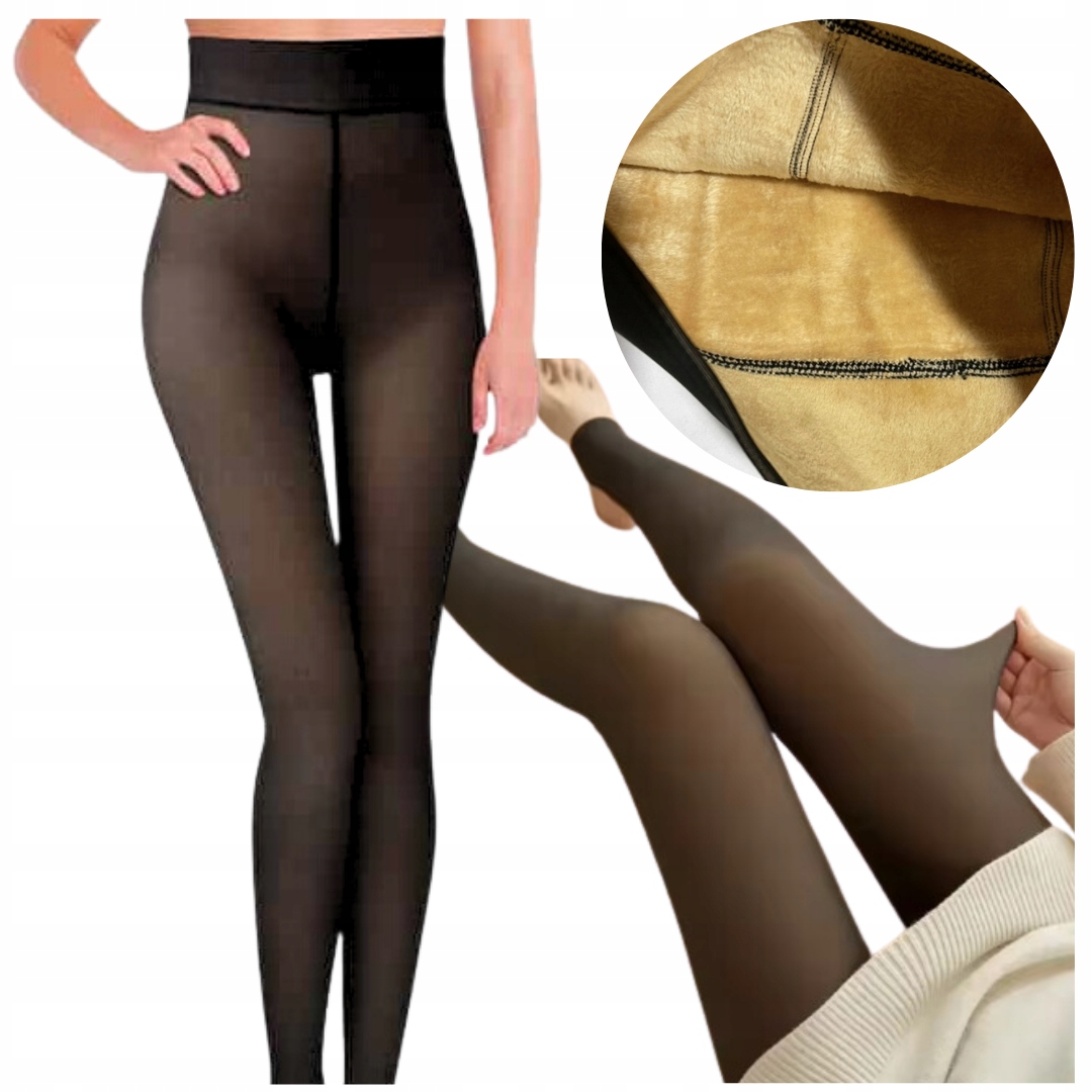 RAJSTOPY OCIEPLANE ZIMOWE Z FUTERKIEM CIEPŁE LEGGINSY ROZCIĄGLIWE 3D L/XL