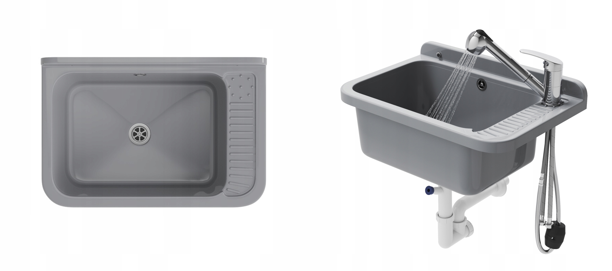 Technický Dřez Šedá Komora Velká Šedá Vytahovací Baterie Chrom