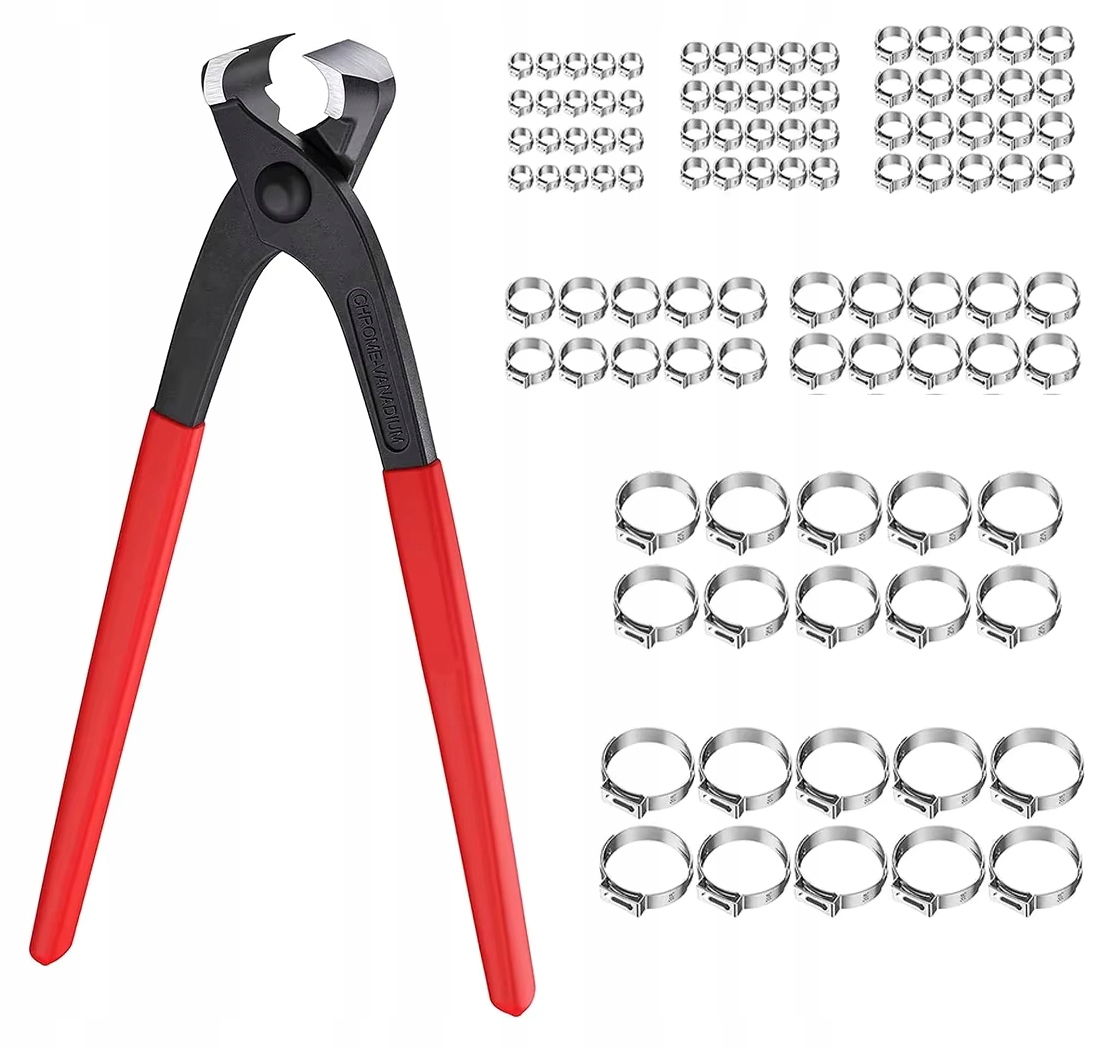 Obejmy do węży z pojedynczym uchem ze stali nierdzewnej 85szt. Zaciskarka