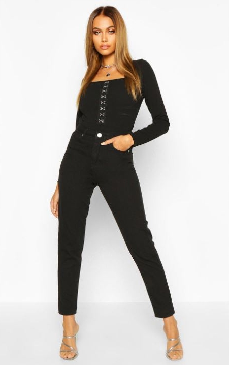 

OMEGA139* Boohoo Jeansy Damskie Czarne Typ Mom 38