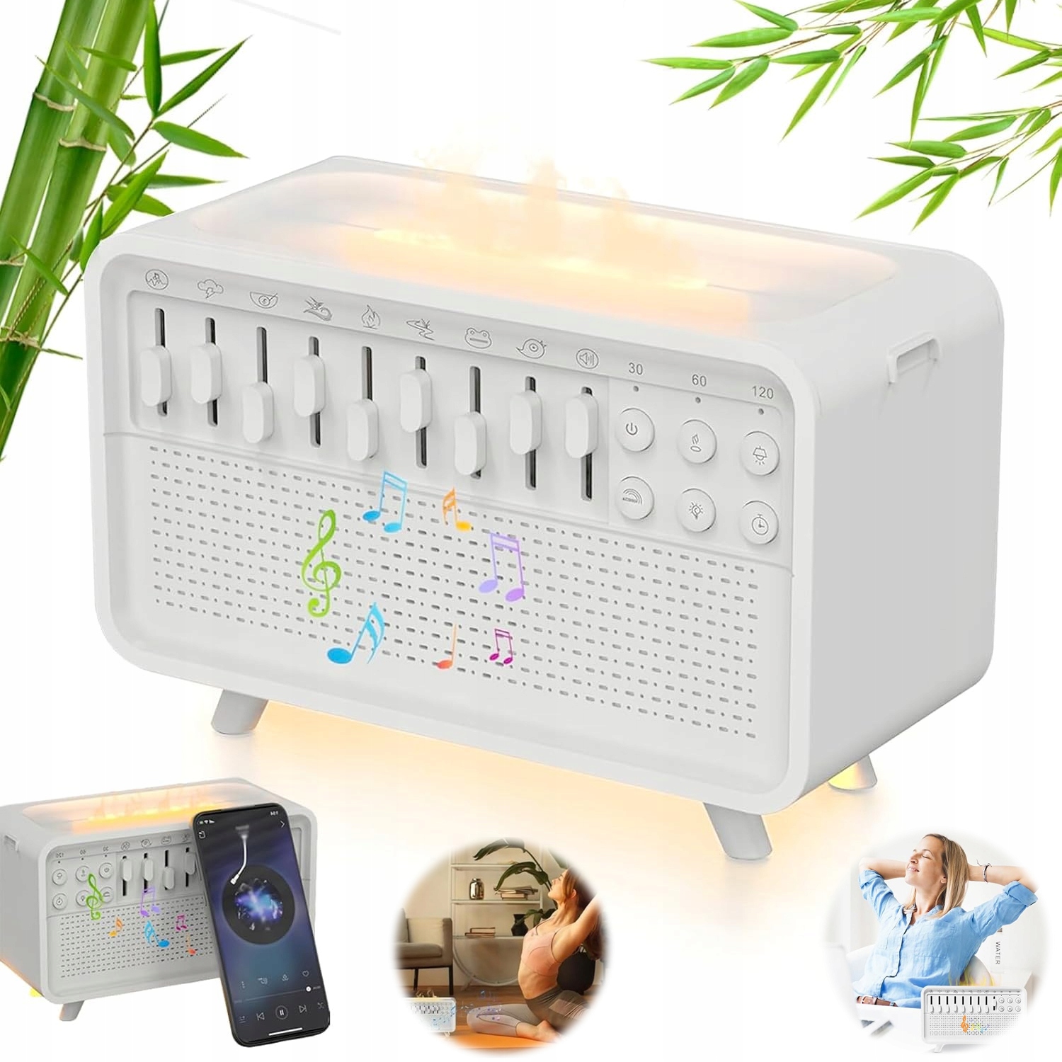 Ultrazvukový Zvlhčovač Vzduchu Difuzér Reproduktor Noční Světlo S Bílým Šumem