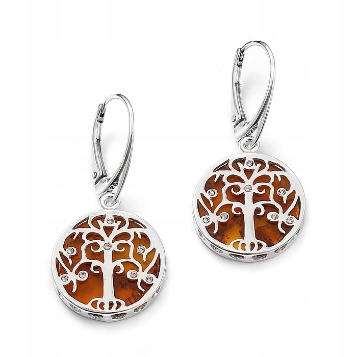 Stříbrné Náušnice Stromek Života S Jantarem