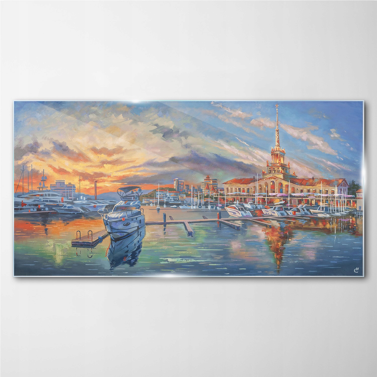 

Foto-obraz szklany Statki zachód słońca 140x70 cm