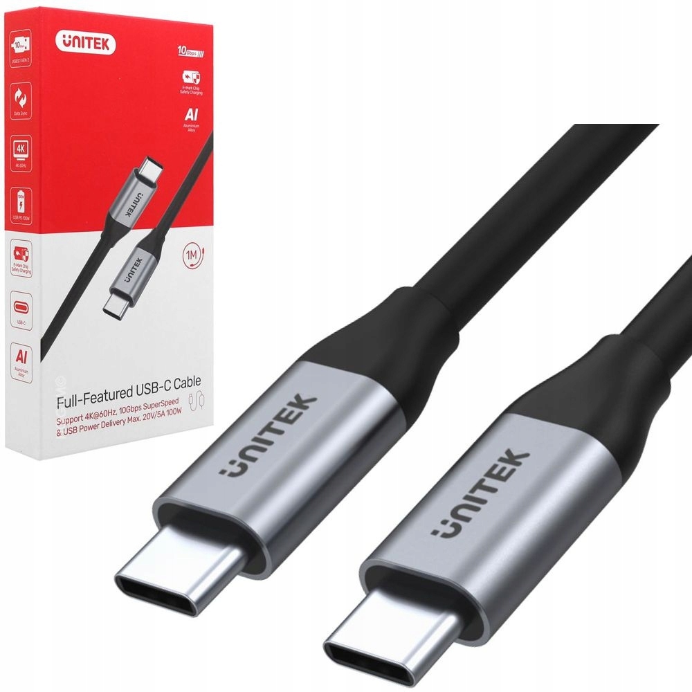 

Kabel Usb-c Unitek 5K 4K 60Hz 10Gb/s 100W 100cm