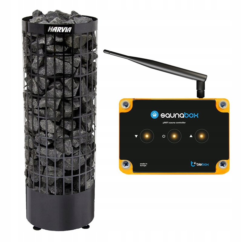 Sada do sauny – pec Harvia PC70E Black 6,8 kW a kormidlo BleBox SaunaBox Pro