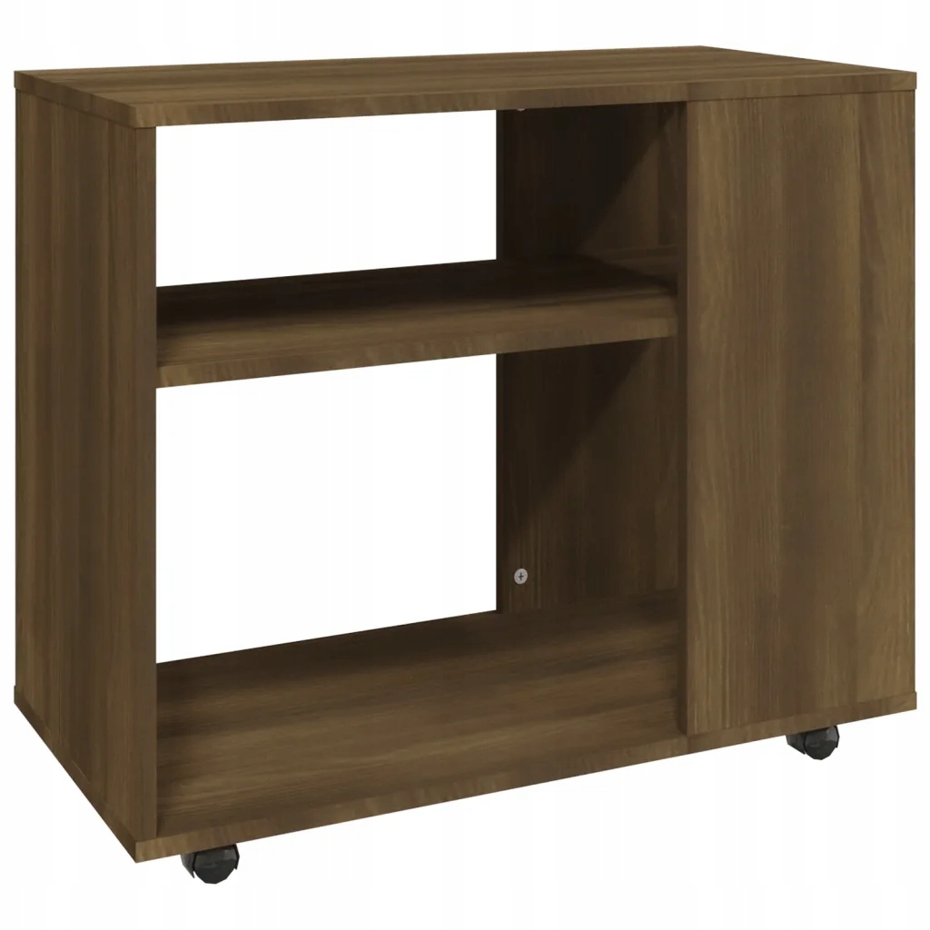 Boční stolek hnědý dub 70 x 35 x 55 cm se 2 policemi a 4 kolečky