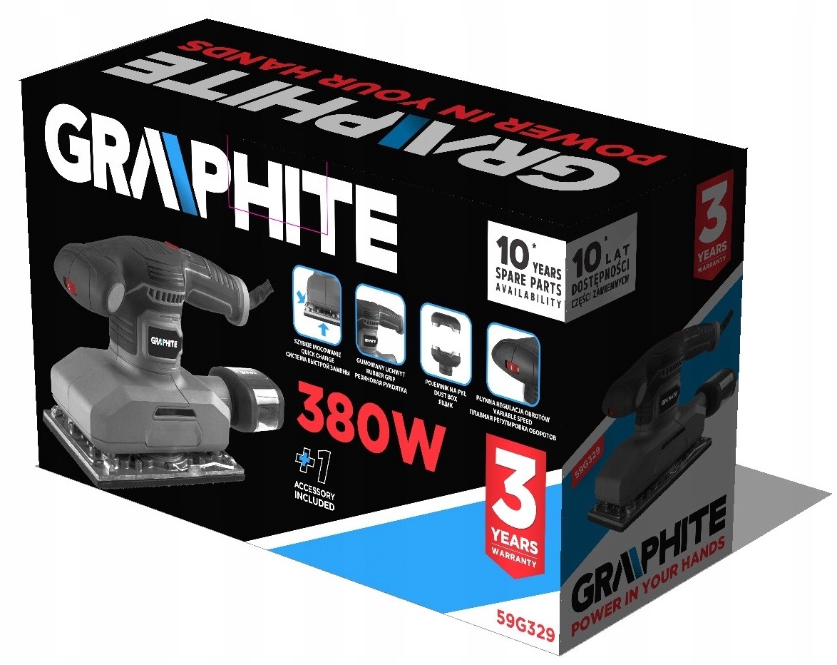 GRAPHITE Szlifierka oscylacyjna 380W 115 X 230 mm Rodzaj zasilania sieciowe