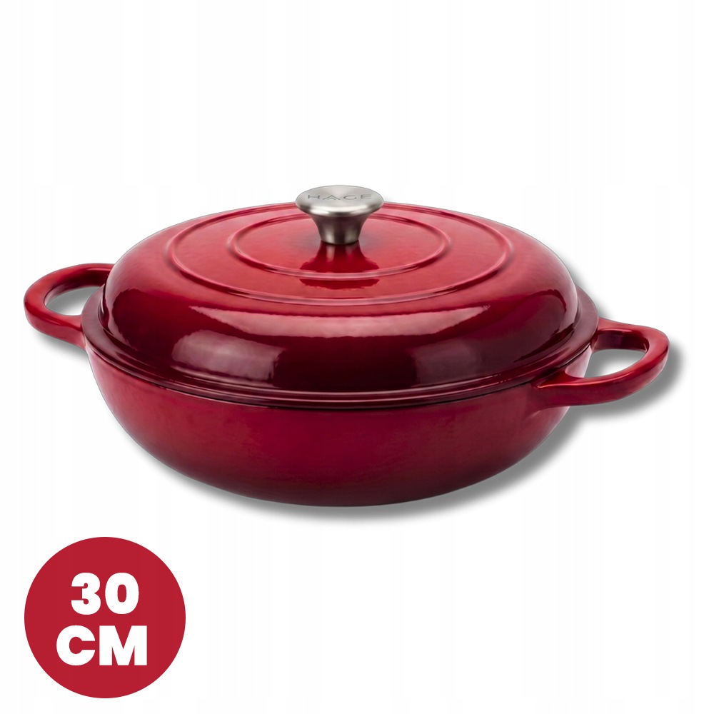 Niski Garnek żeliwny emaliowany 30cm czerwony 5L naczynie kuchenne