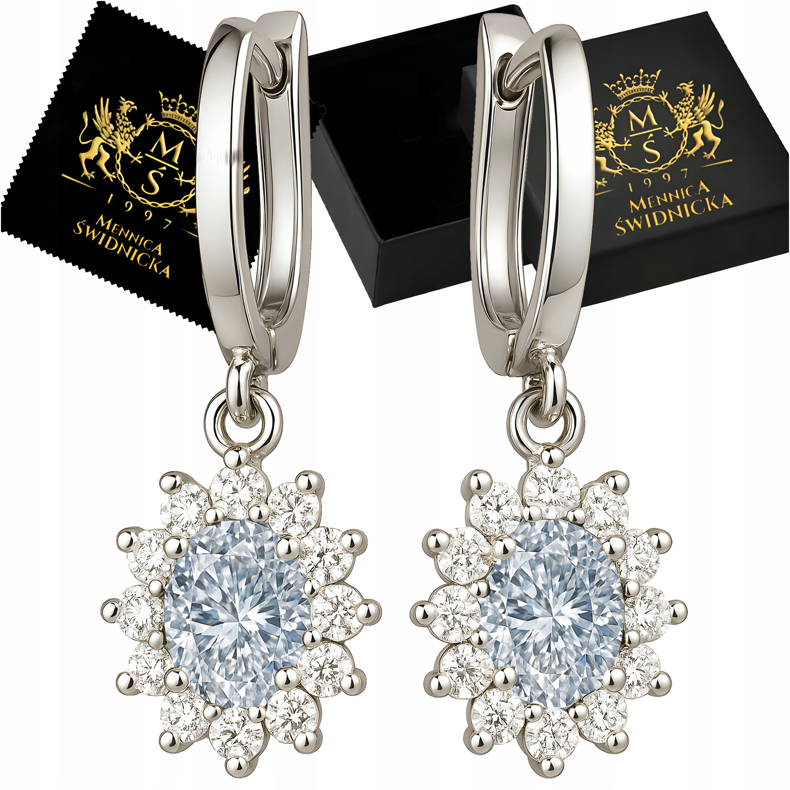 Stříbrné Náušnice 925 Závěsné dlouhé s zirkony pro ženy jako Dárek