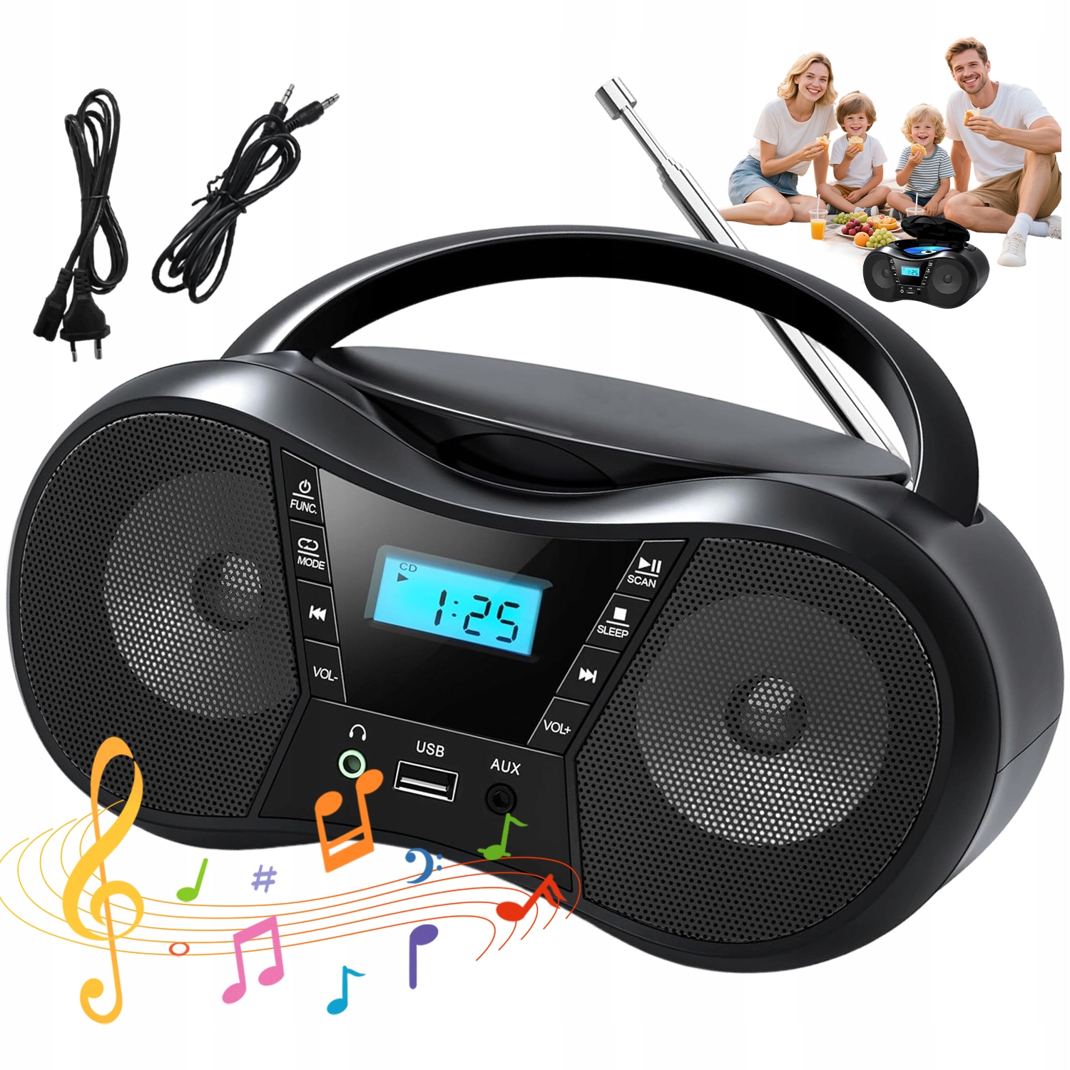 Bluetooth CD Přehrávač 5.1 Fm Rádio Usb Aux MP3 LCD Přenosný Stereo