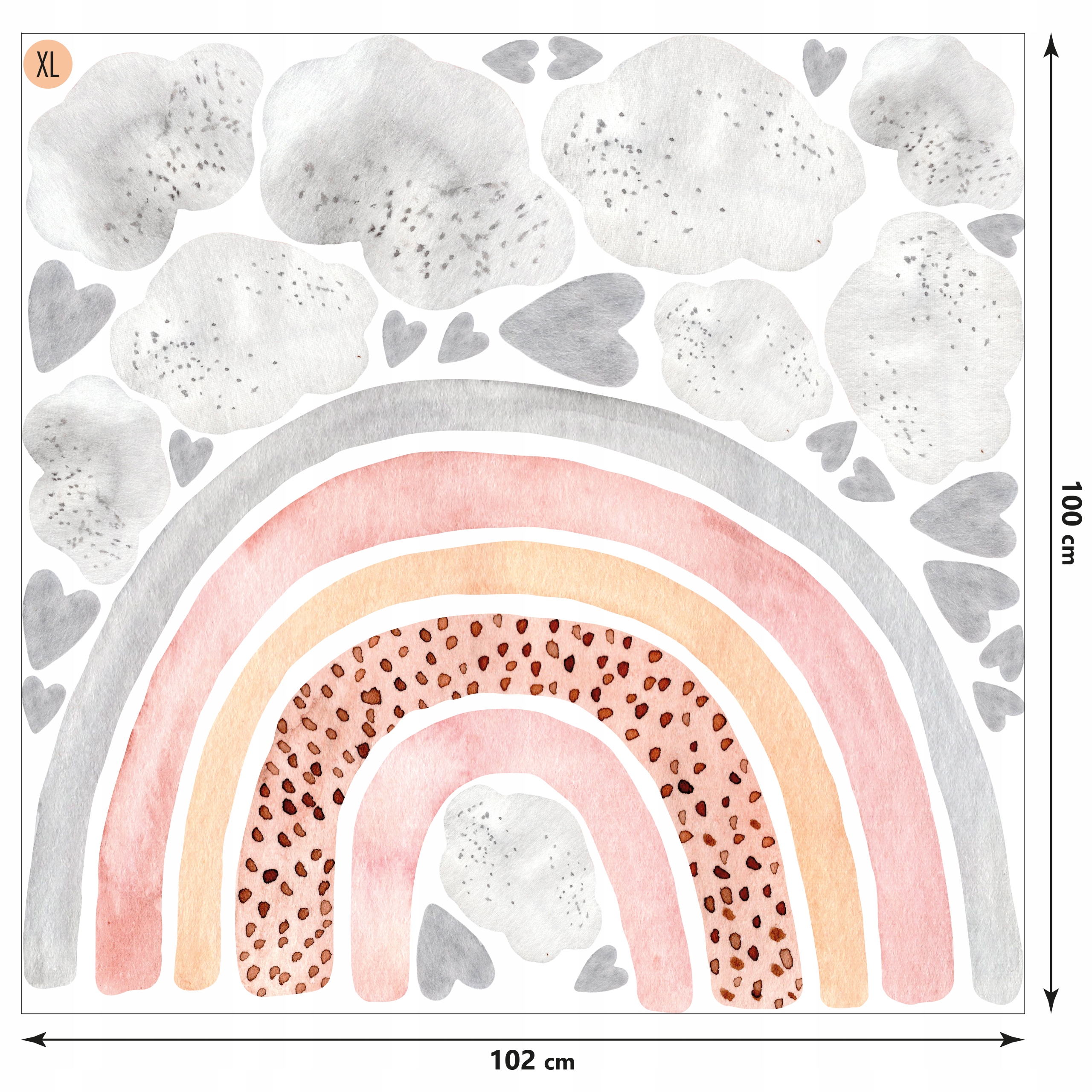 100x100cm NAKLEJKI na ścianę dla dzieci dekoracyjne TĘCZA pastelowa Szerokość produktu 100 cm