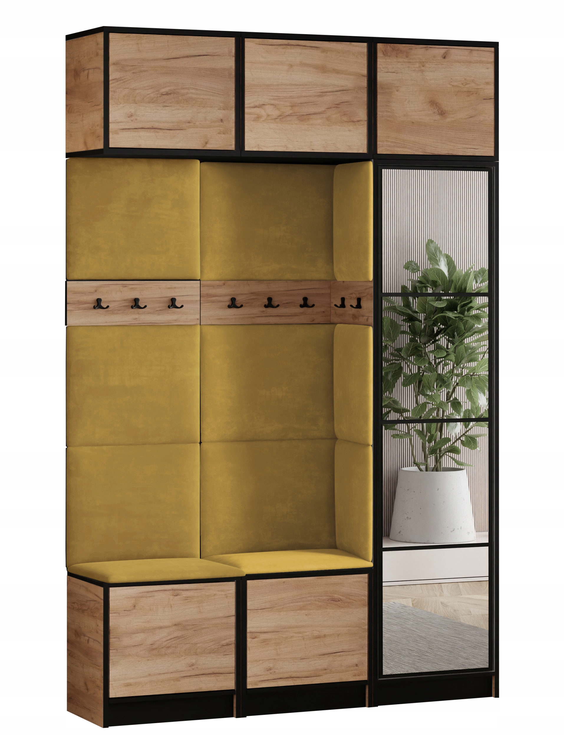 Šatní skříň s nástavcem Costa 20 dub craft žlutá tkanina, sedák