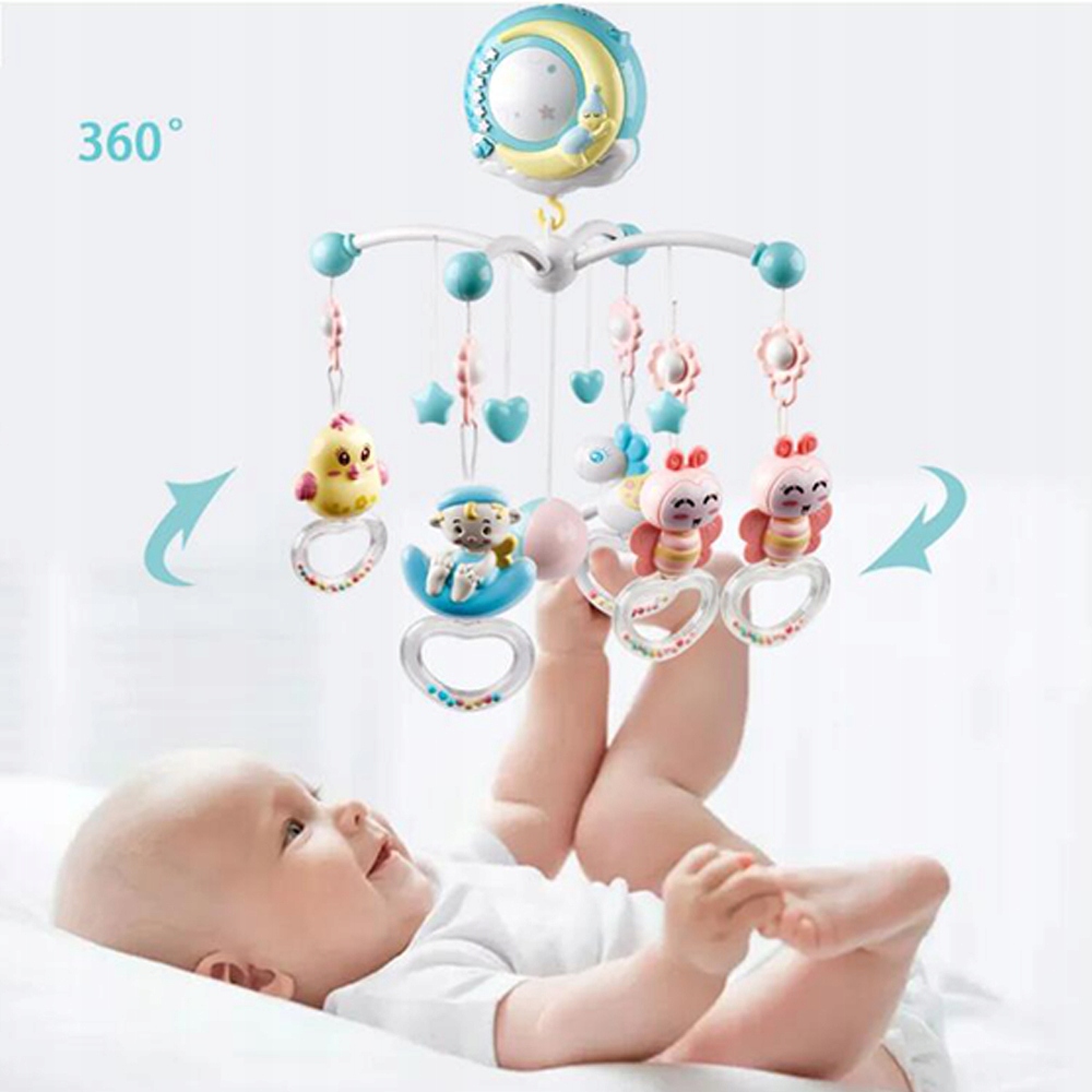 KARUZELA DO ŁÓŻECZKA PROJEKTOR LAMPKA PILOT MUZYKA NIEBIESKI Materiał plastik