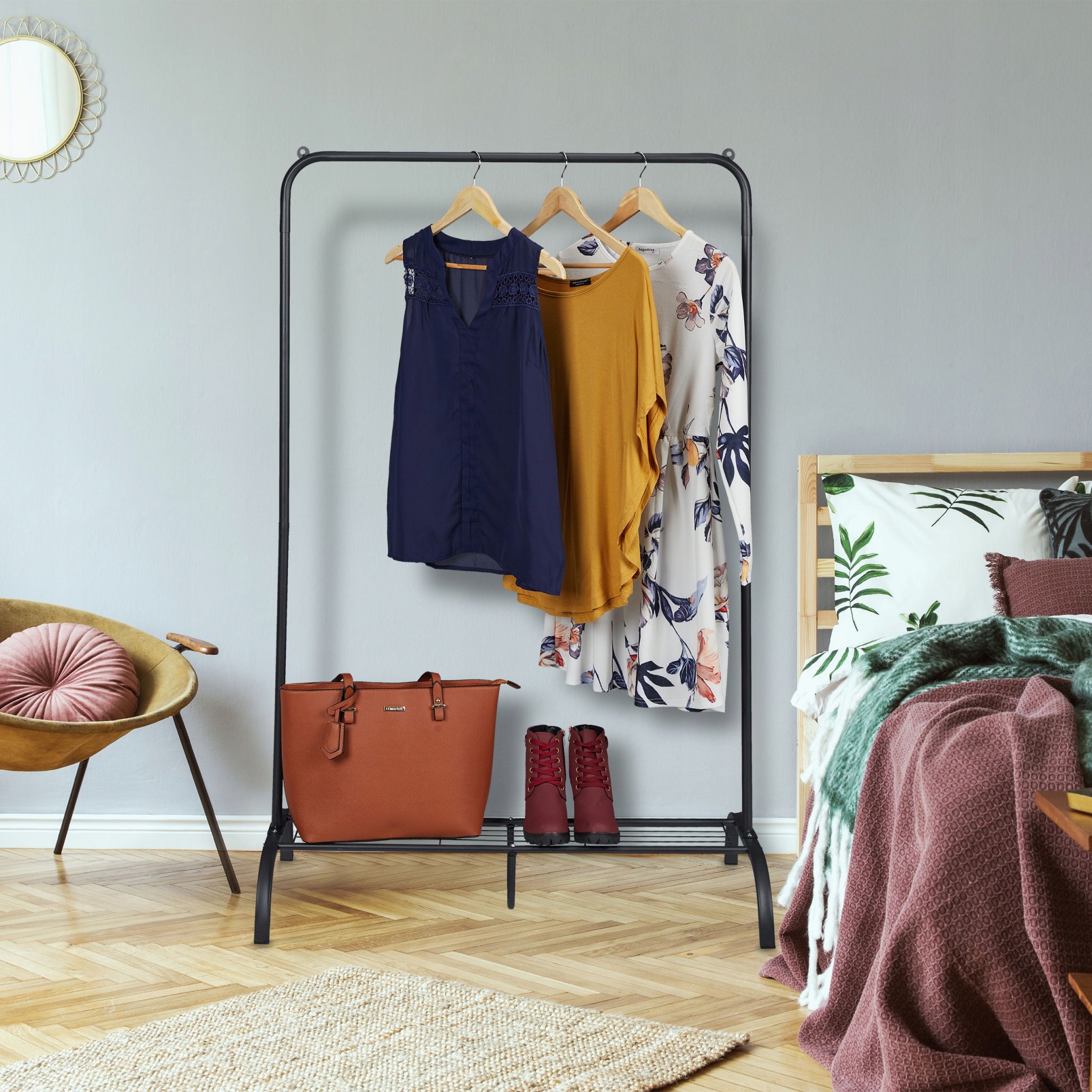 WIESZAK DRĄŻEK NA UBRANIA Z PÓŁKĄ METALOWY LOFT Szerokość mebla 90 cm