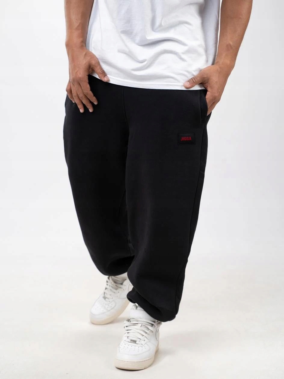 Široké Dresové kalhoty Baggy Fit Korona Pánské Černé Jigga Wear Badge L