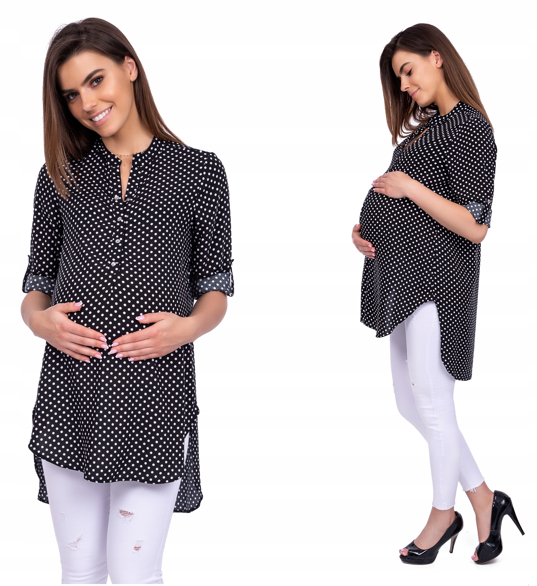 CIĄŻOWA DŁUGA ASYMETRYCZNA TUNIKA groszki* R - 52