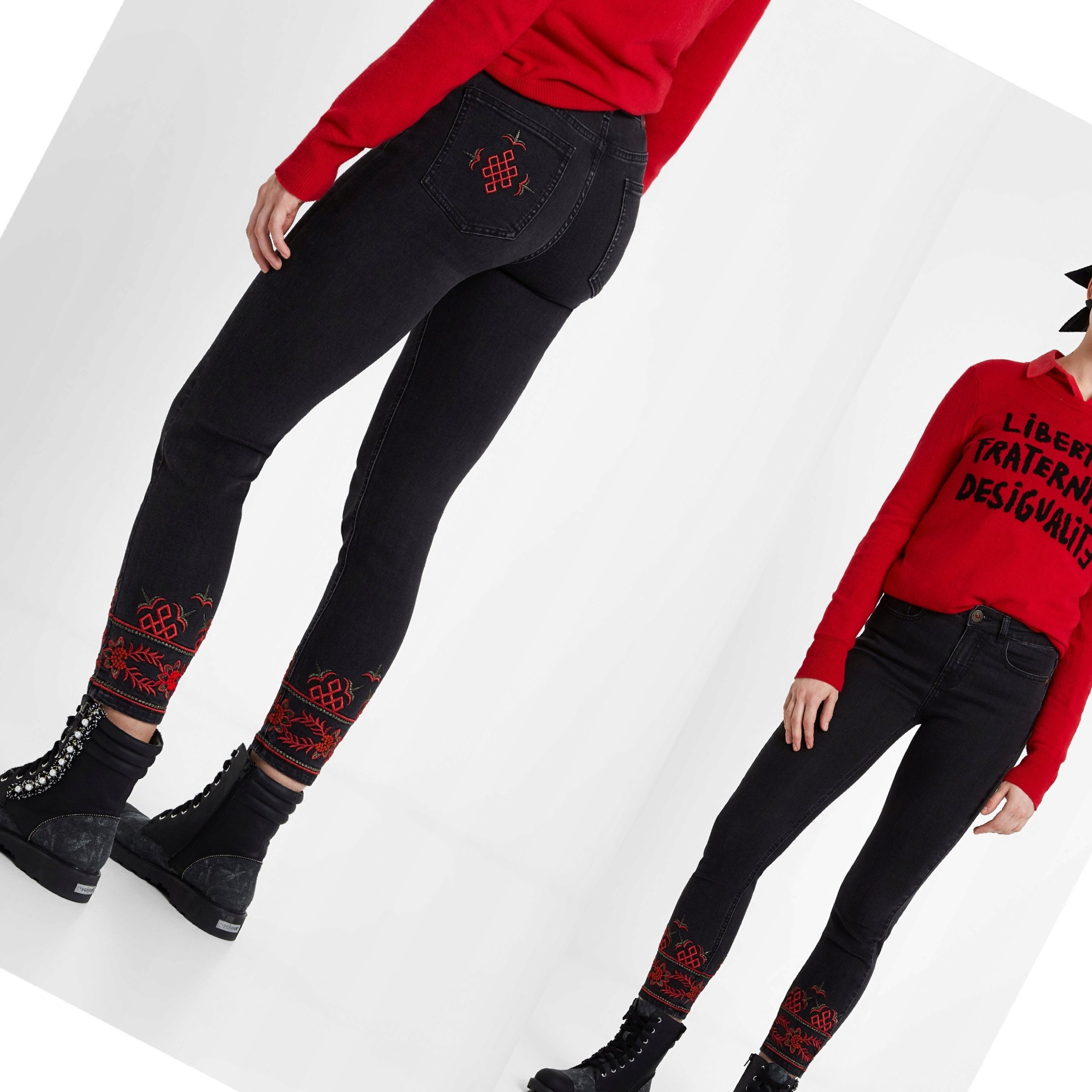 Džíny Skinny s výšivkami Casual černé 24 Desigual