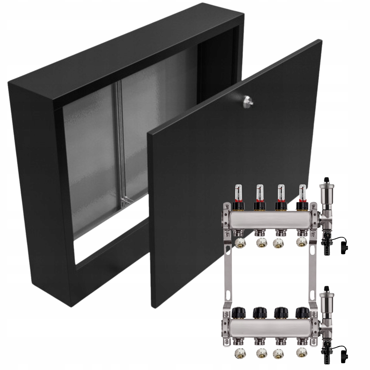 Nerezový Rozdělovač Podlahovky 4+ Nástěnná Skříňka Černá+pex