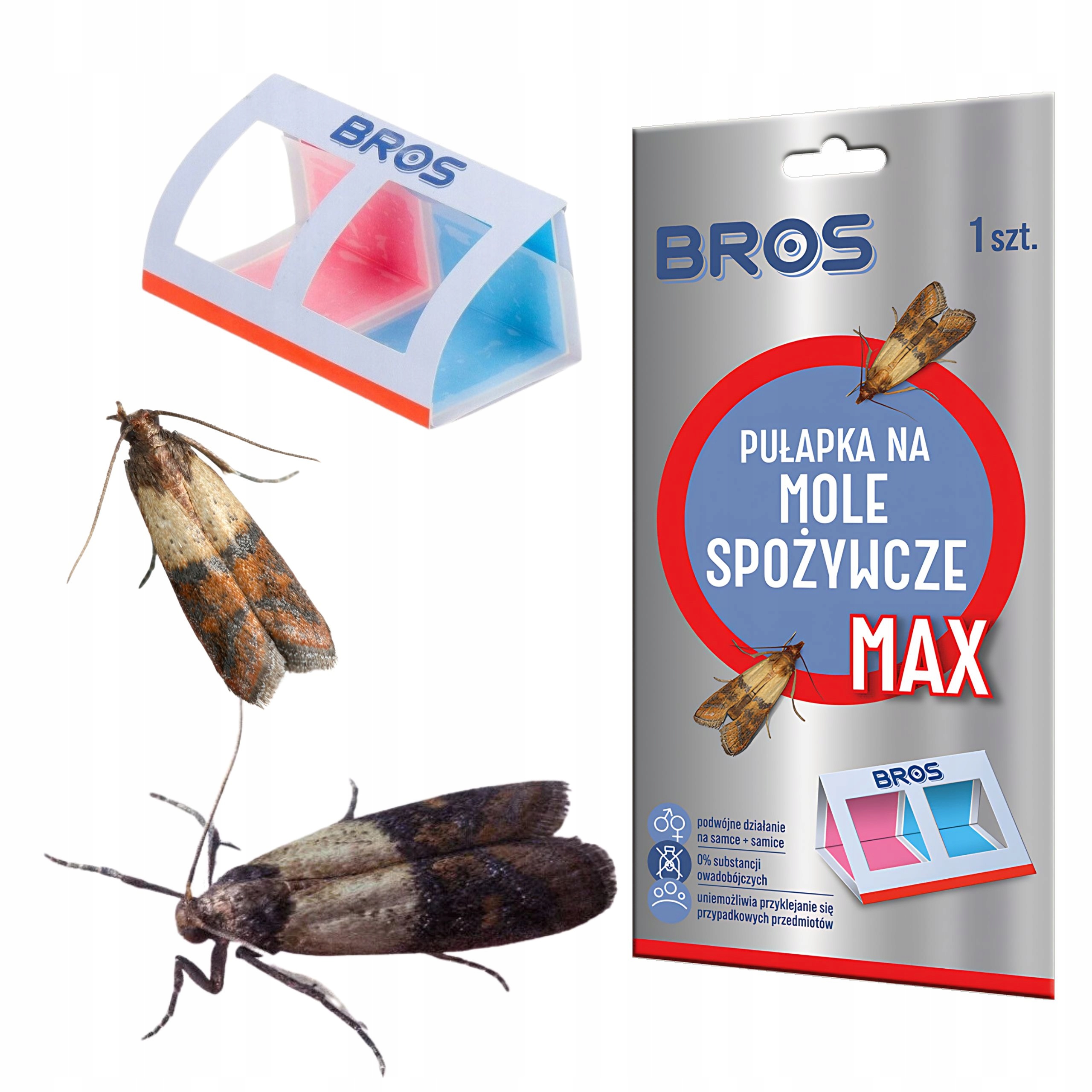 BROS PUŁAPKA NA MOLE SPOŻYWCZE MAX BEZ SUBSTANCJI OWADOBÓJCZYCH LEP 1SZT. Zawiera baterie nie