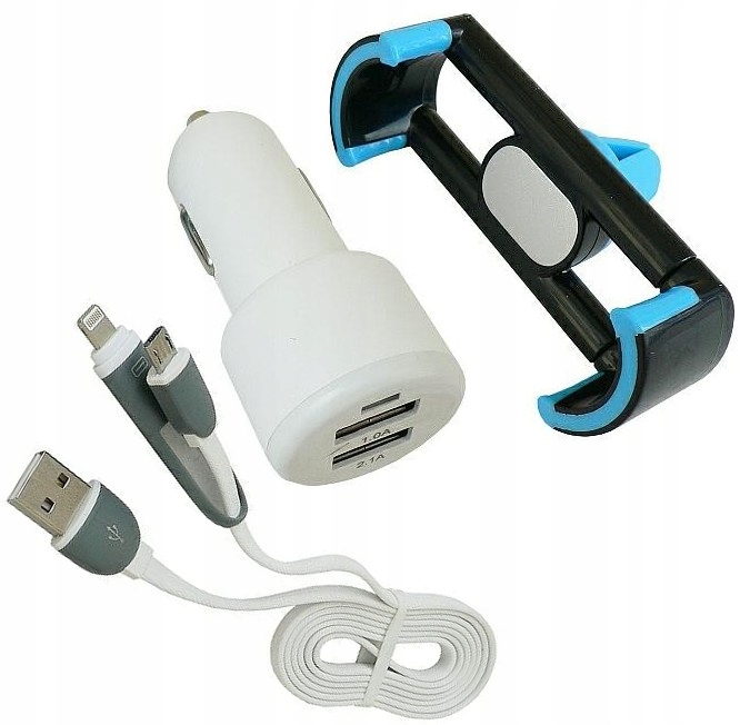 Ładowarka samochodowa + Uchwyt tel 12/24V USB 3,1A