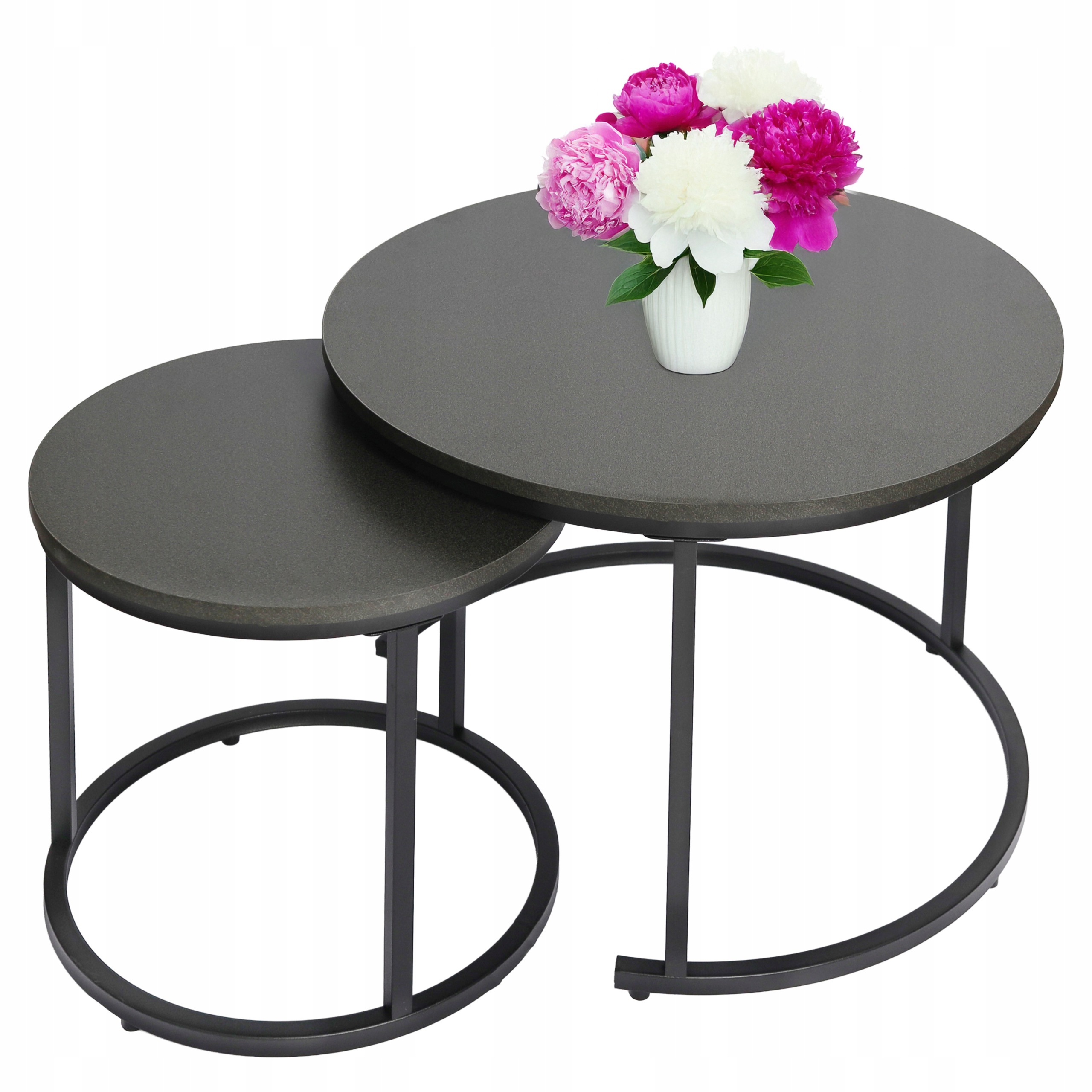 Bauerkraft H-108 Moderné okrúhle konferenčné stolíky 2v1, loft, grafitové