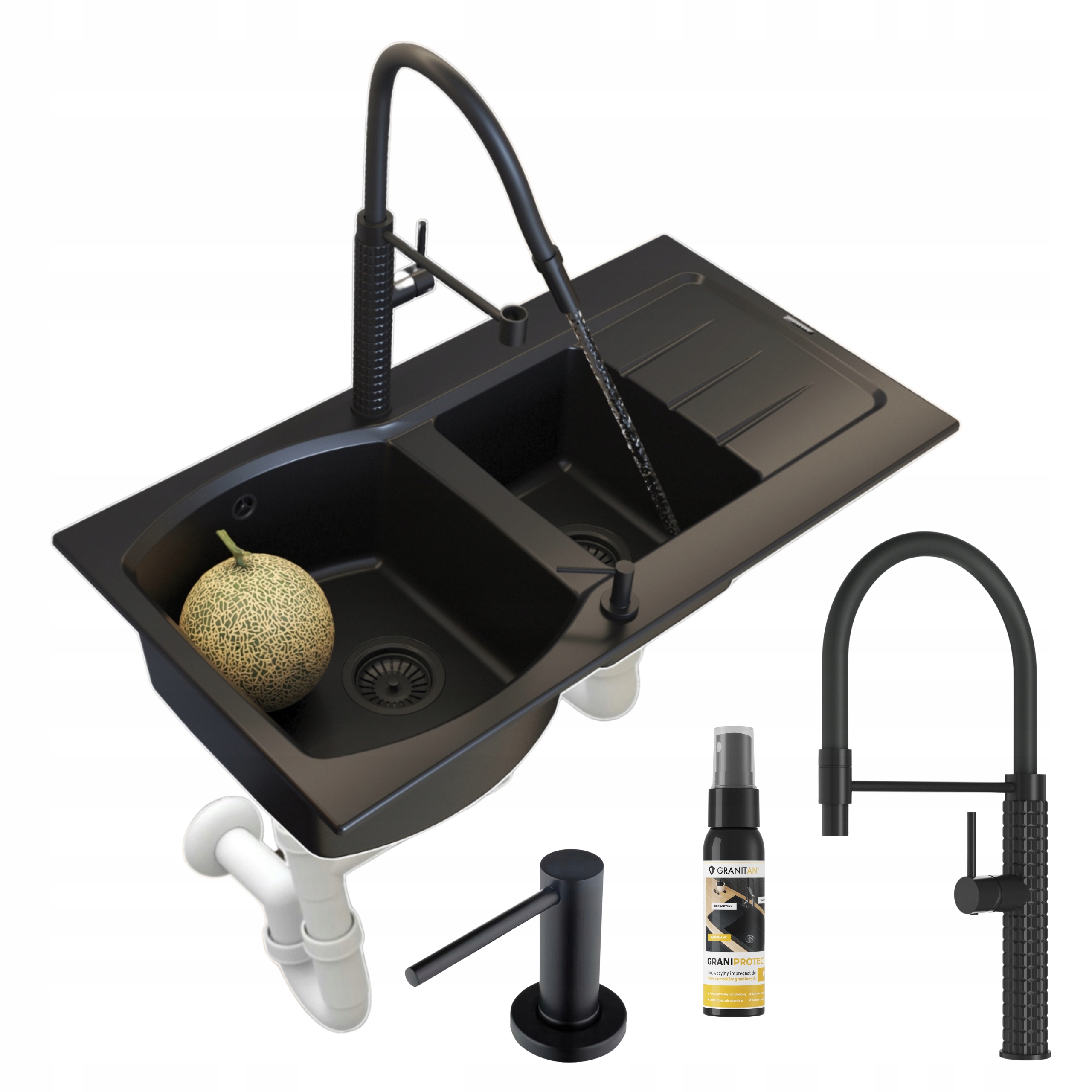 Granitový kuchyňský dřez 1,5 komory Set Master Dřez Baterie Sifon