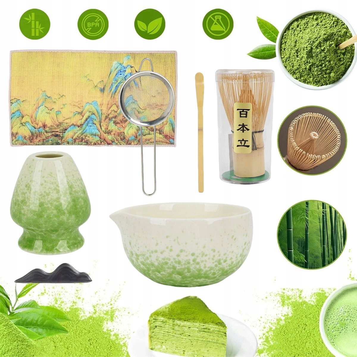 Dárková sada na čaj matcha šálek metla podstavec lžička