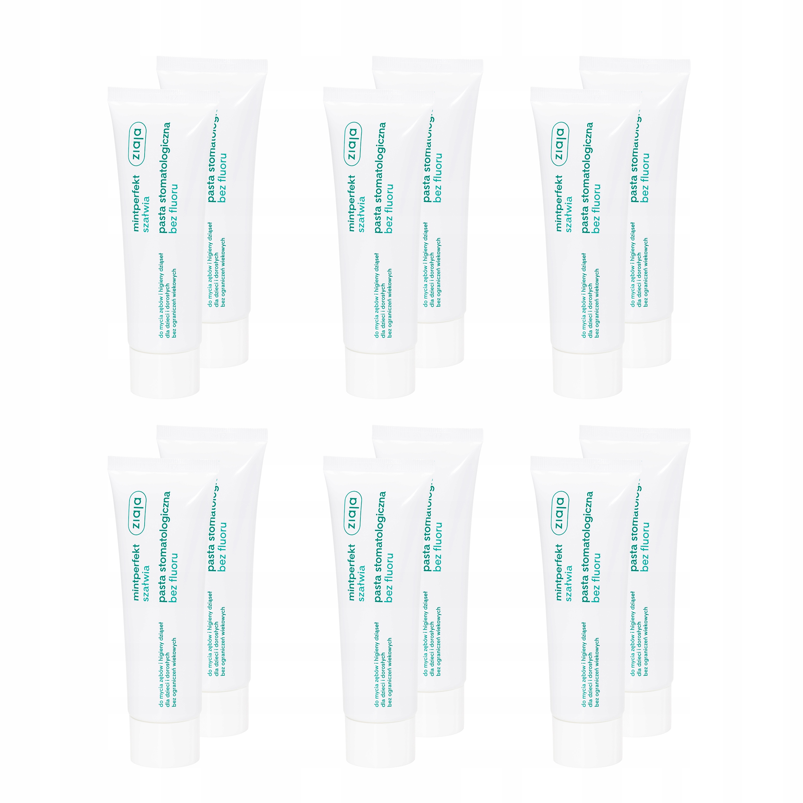 12x Pasta do zębów bez fluoru Ziaja Mintperfekt Szałwia 75 ml