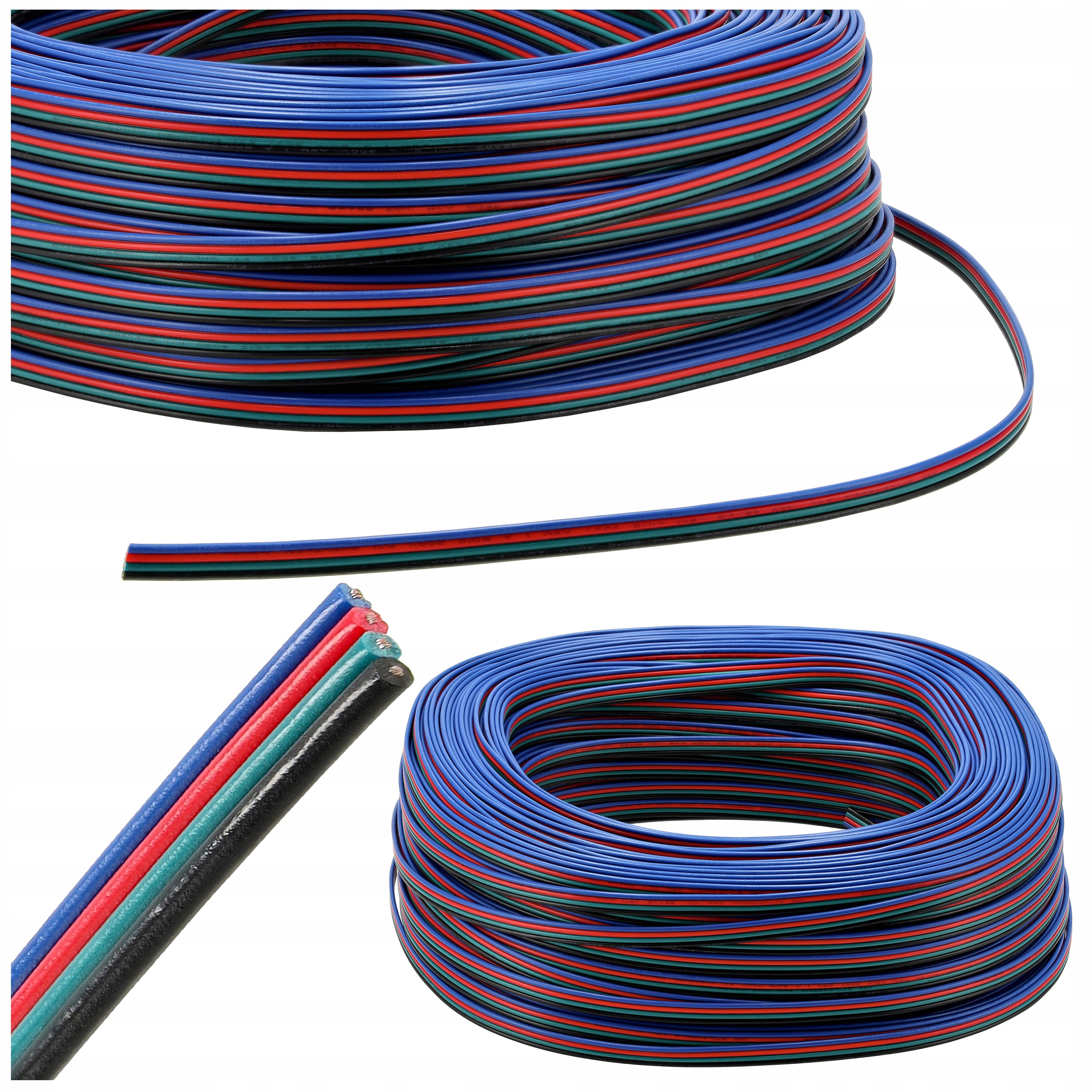 100x Kábel Na Pásku Rgb Led pásik 4 žily lanko Valček 100m Cievka