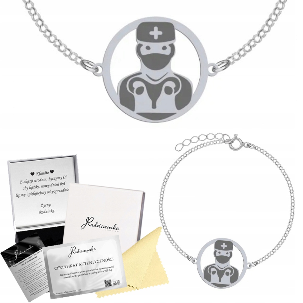 Stříbrný Náramek S Gynekologem Lékař Dárek Srbero 925 Gravírování Bonus