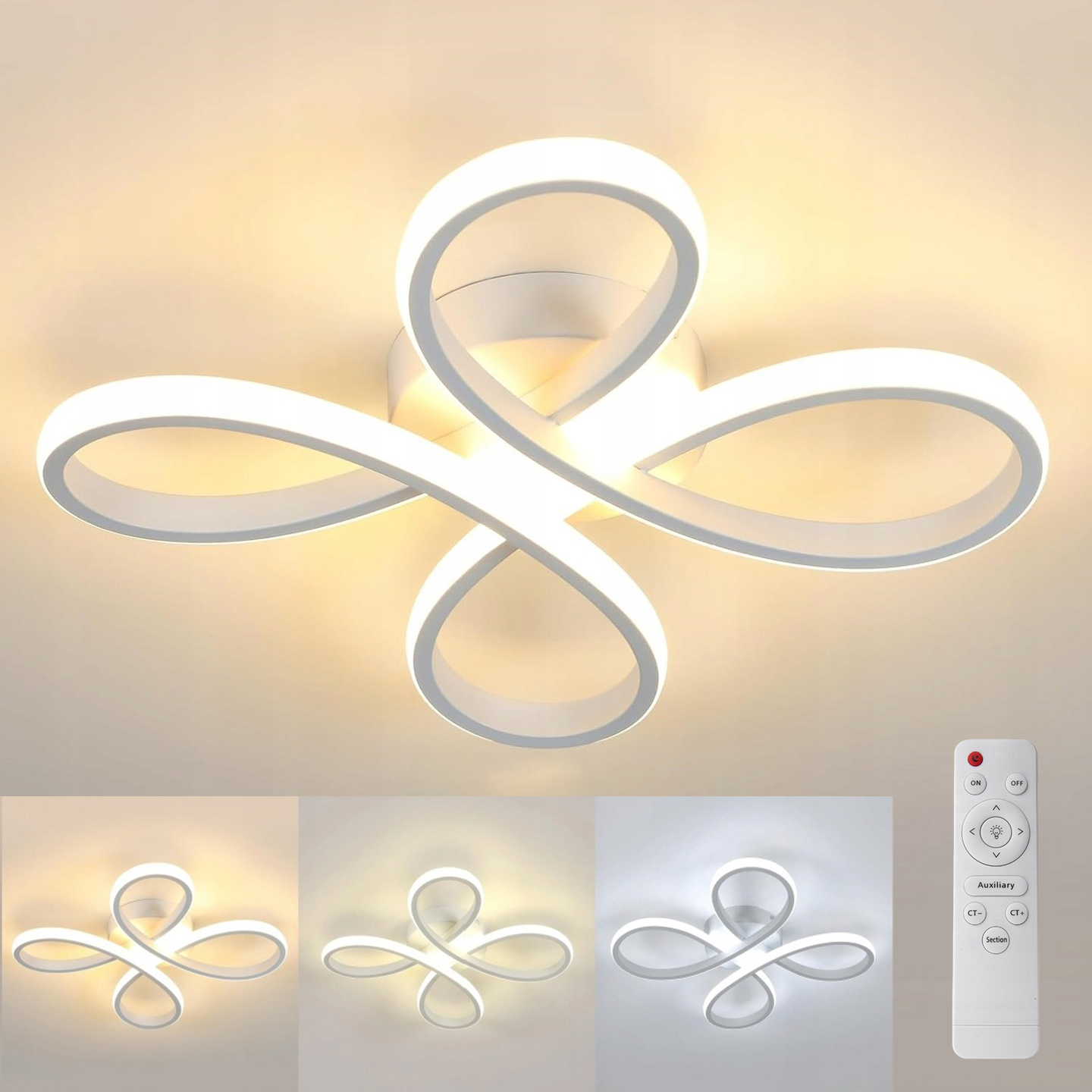 Lampa Wisząca Sufitowa Biała Nowoczesna Led Żyrandol 30W 3000K 4500K 6500K