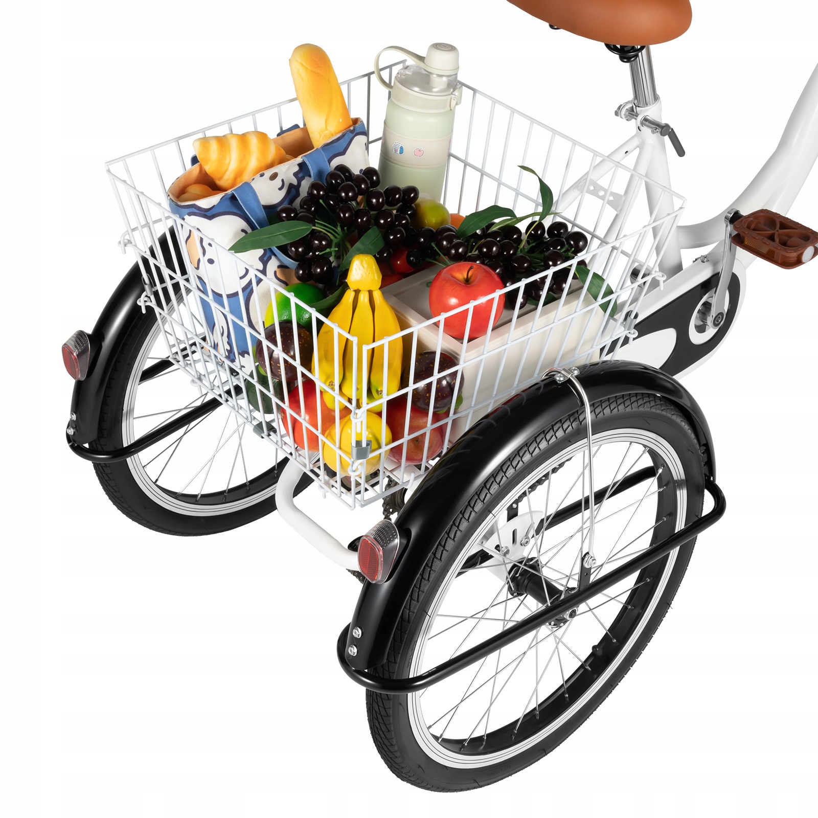 20-Calowy Rower Trójkołowy dla Dorosłych 1-Bieg 3-Koła Rower z Koszyk Biały Kolor biały