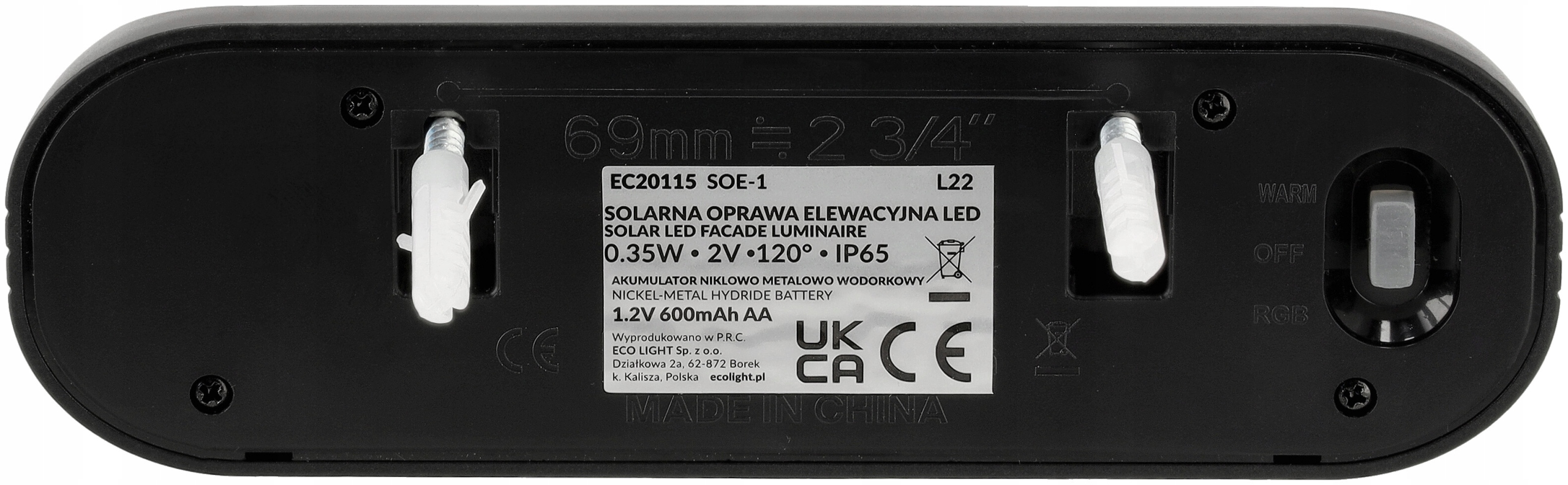 Lampa LED Solarna Oprawa Elewacyjna LED RGB+WW Ścienna Podświetlenie Ogrodu Zasilanie solarne