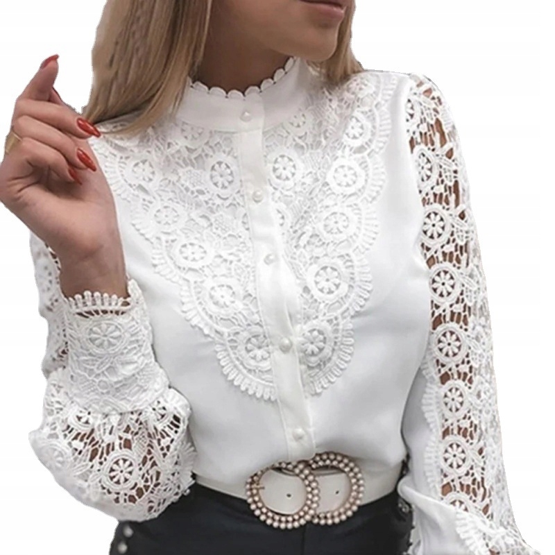Элегантная женская белая рубашка блузка с кружевами