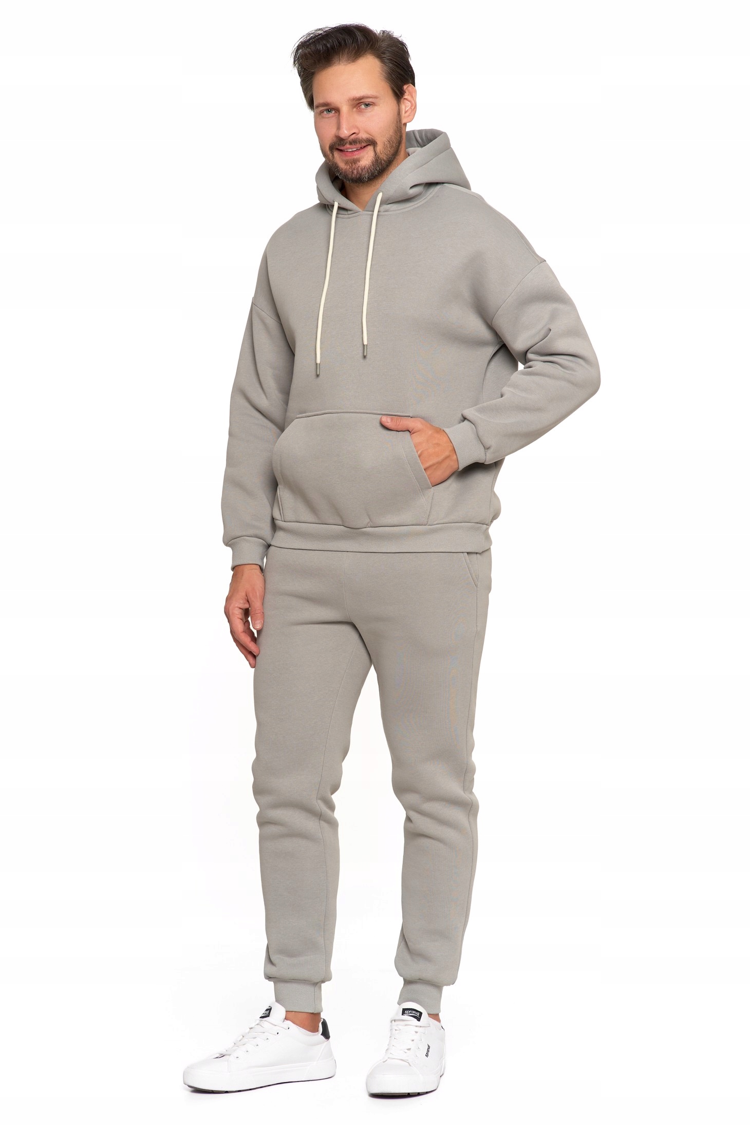 DRESOWA BLUZA MĘSKA OCIEPLANA BAWEŁNIANA Z KAPTUREM GŁADKA SZARA M Kolor szary