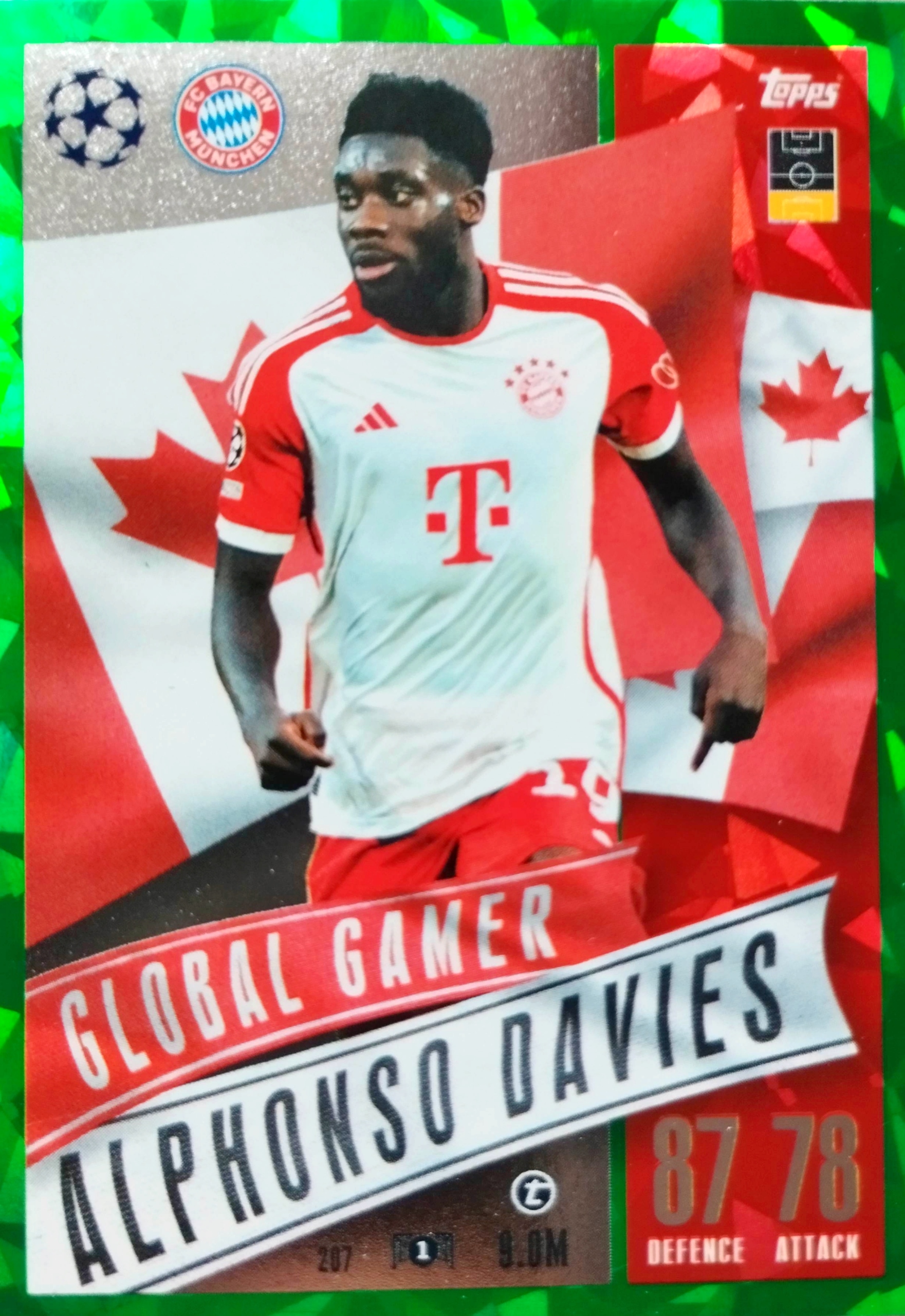 Topps Match Attax Extra 2023/2024 Emerald Global Gamer 207 Alphonso Davies