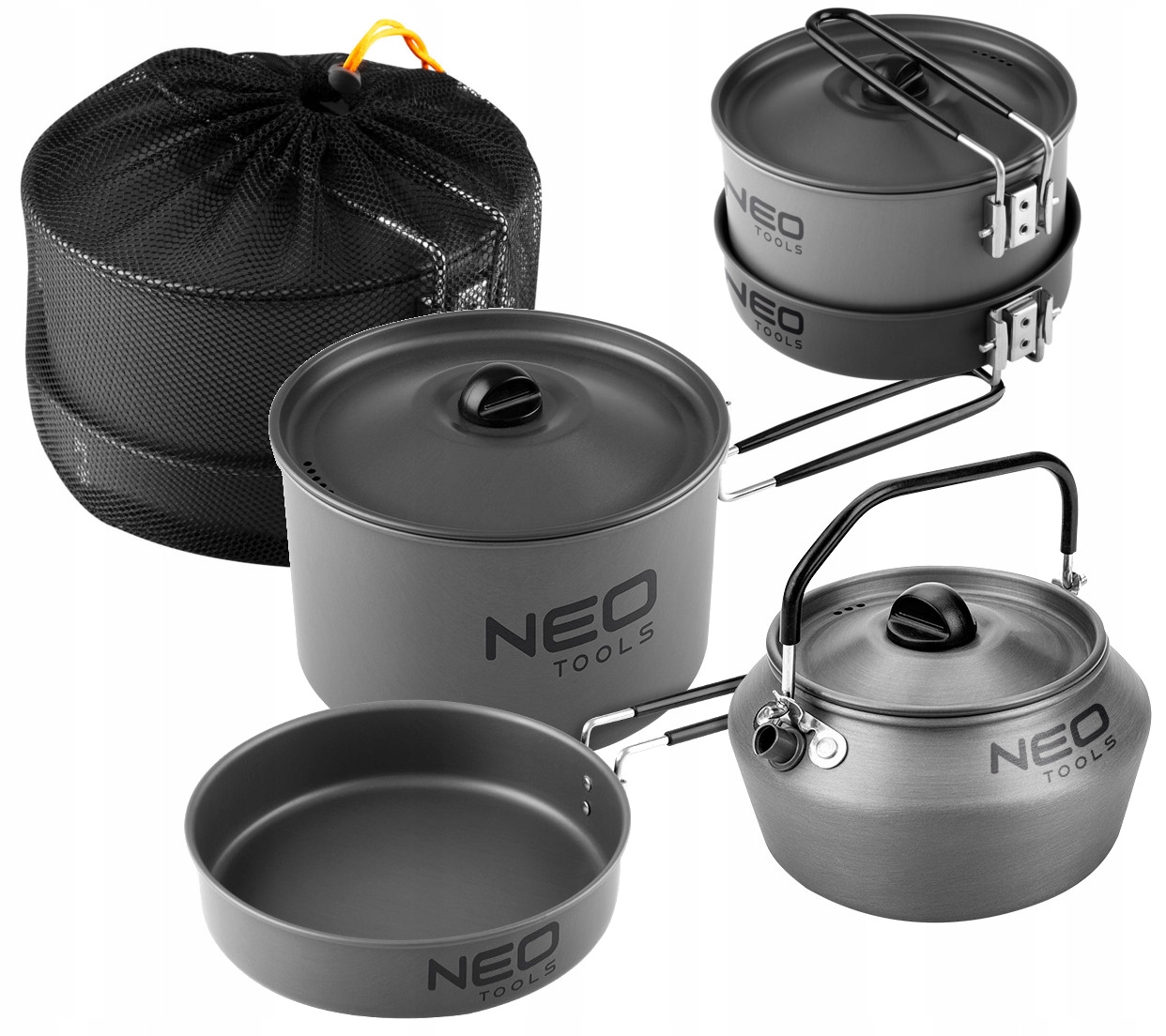 Neo Tools Turistické Nádobí Set Kemping Hrnec Pánev Konvice 3v1
