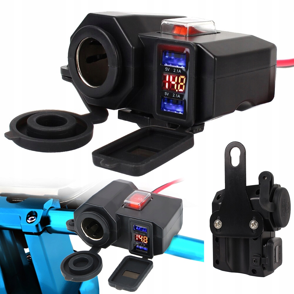 

Gniazdo Zapalniczki Motocykl Woltomierz 2X Usb