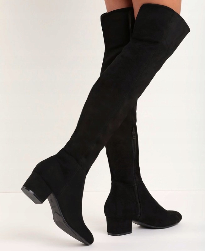 Černé ploché pohodlné kozačky mušketýrky na stabilním podpatku Sala 37