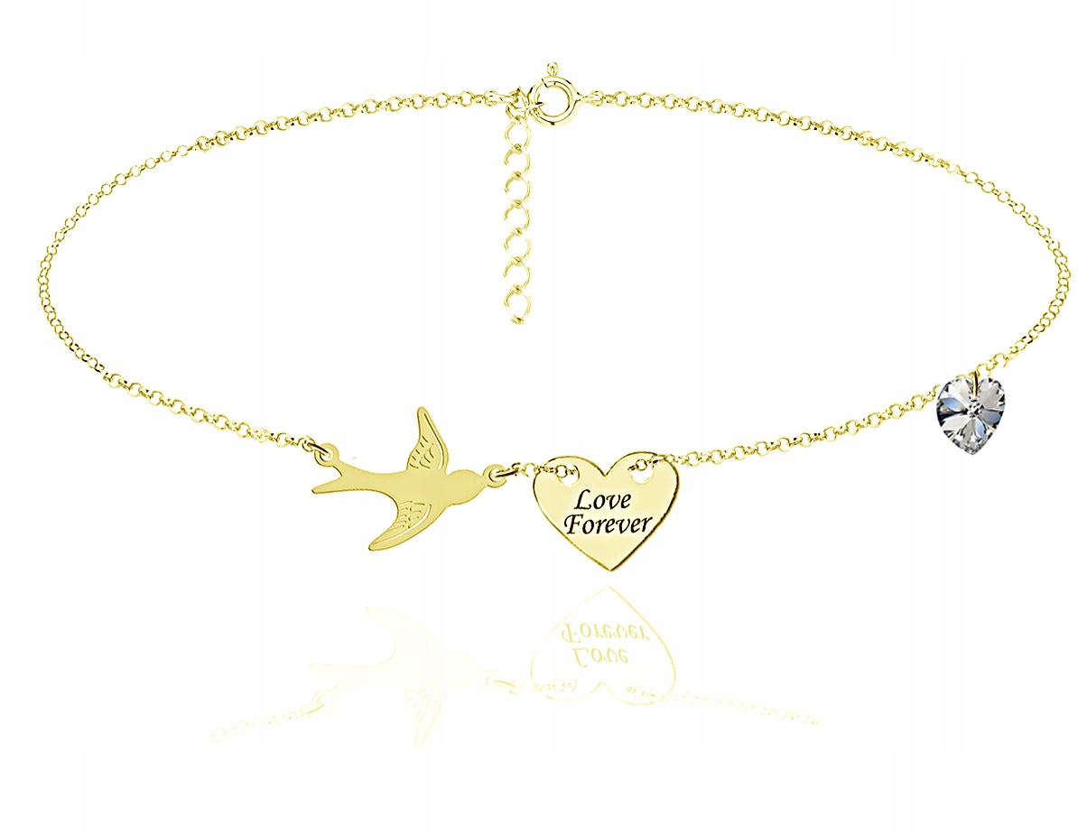 

Naszyjnik Jaskółka Serce Swarovski Grawer 24K 925