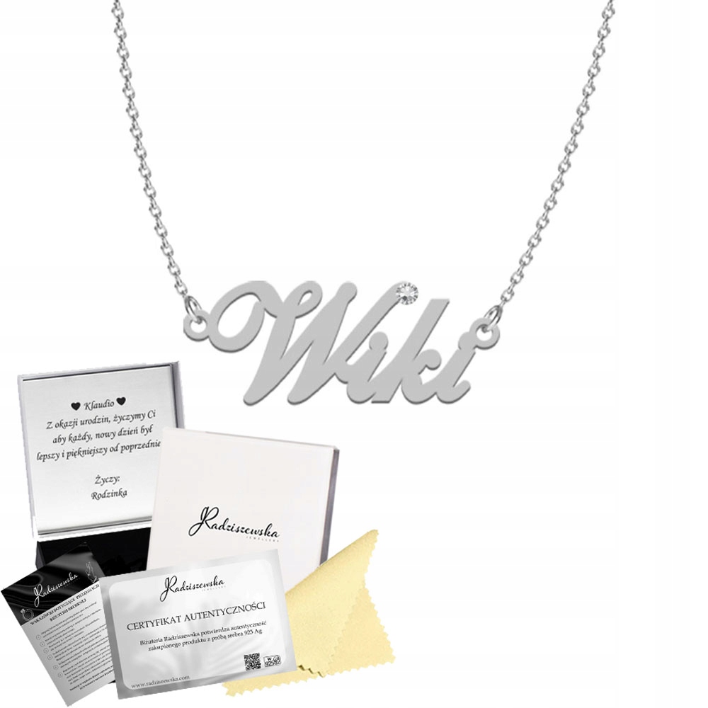 Stříbrný náhrdelník s jménem Wiki Řetízek 925 Dárek Tabulka Bonus