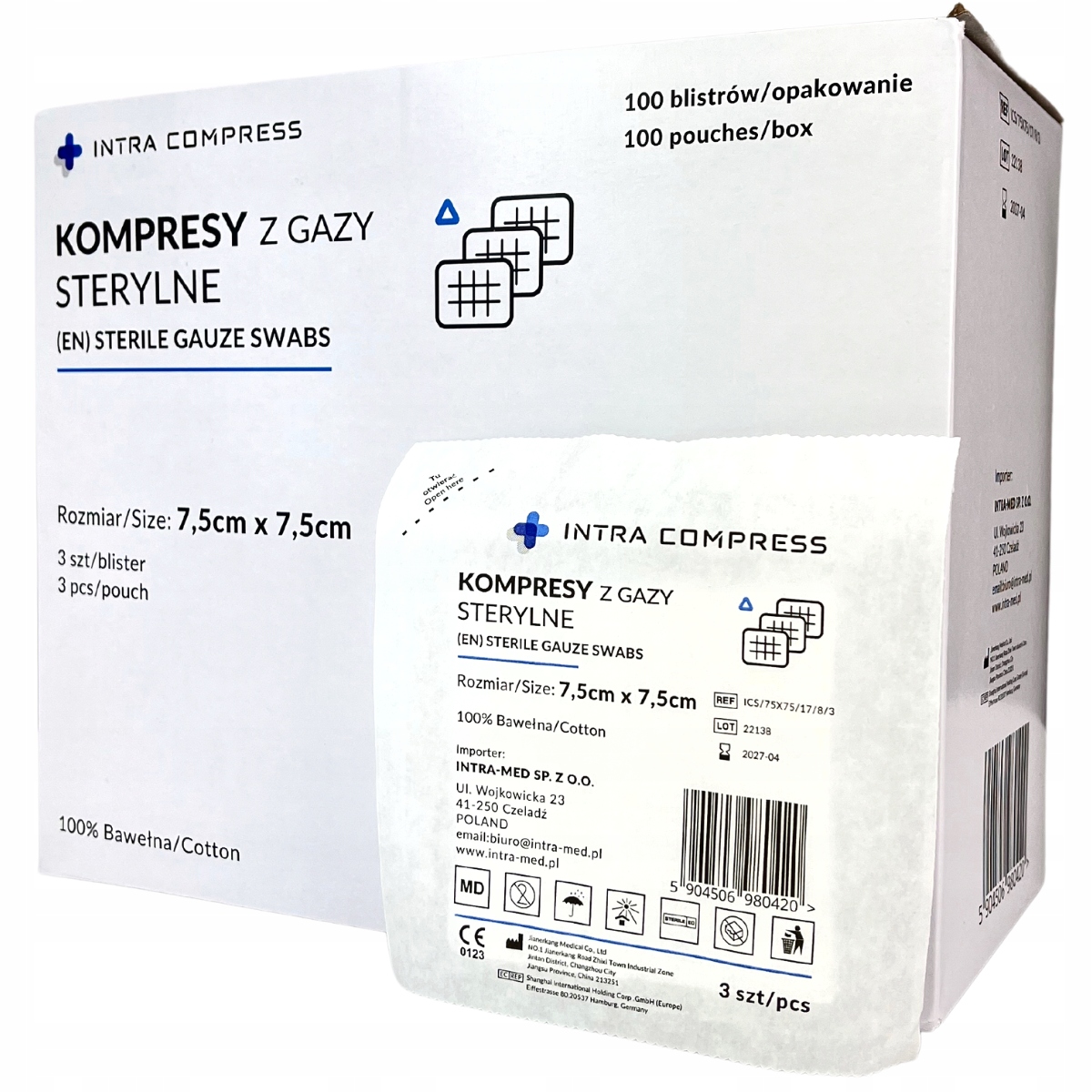 

Jałowy kompres z gazy 7,5x7,5cm 17N 8W 100szt.