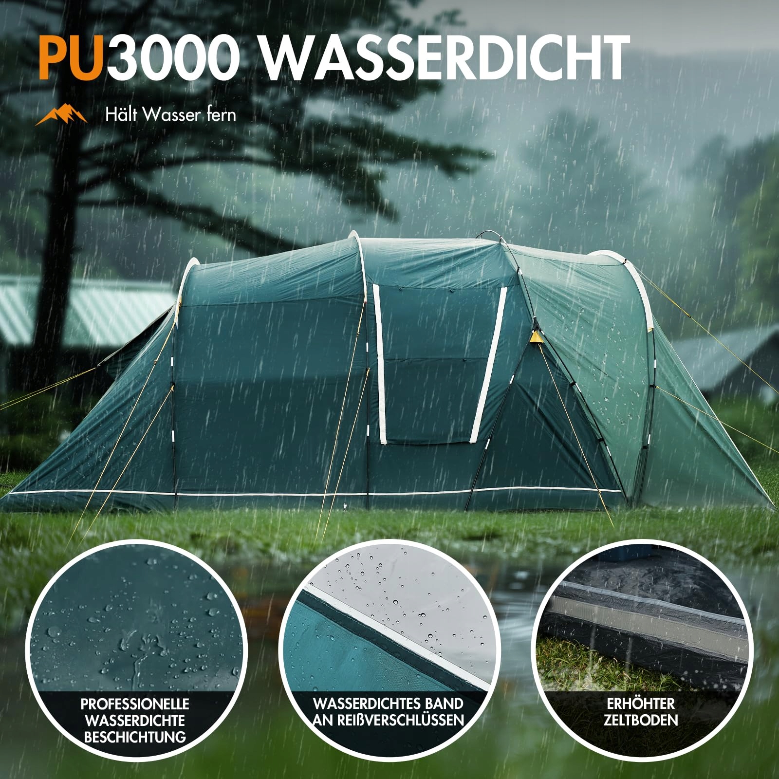 PORTAL Namiot Tunelowy 5-6 Osób Wodoodporny 3000 mm Duży Rodzinny Camping — miniatura 4