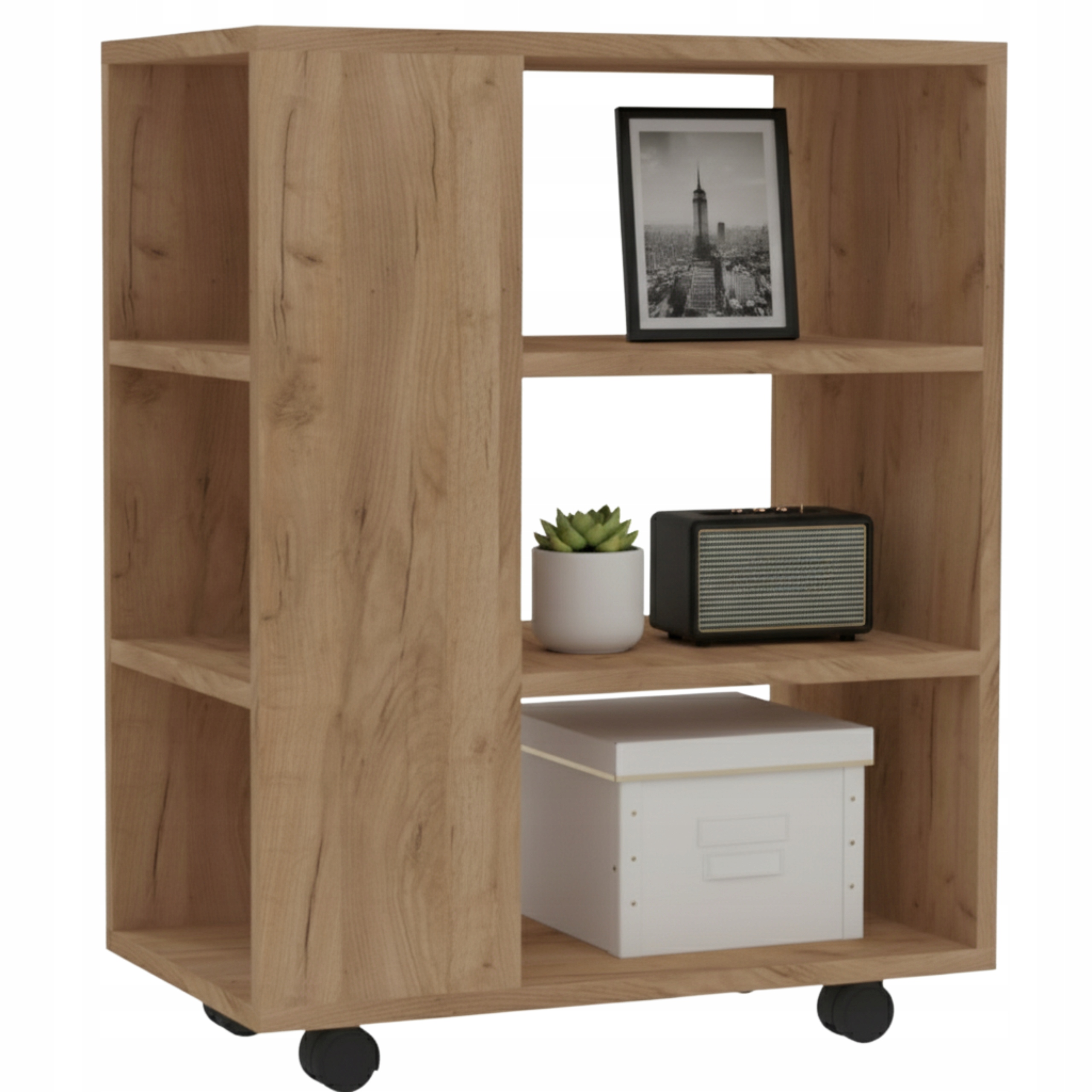 Regál Na Kolečkách dřevěná skříňka Stolek dřevěná police Dub Craft Zlatý