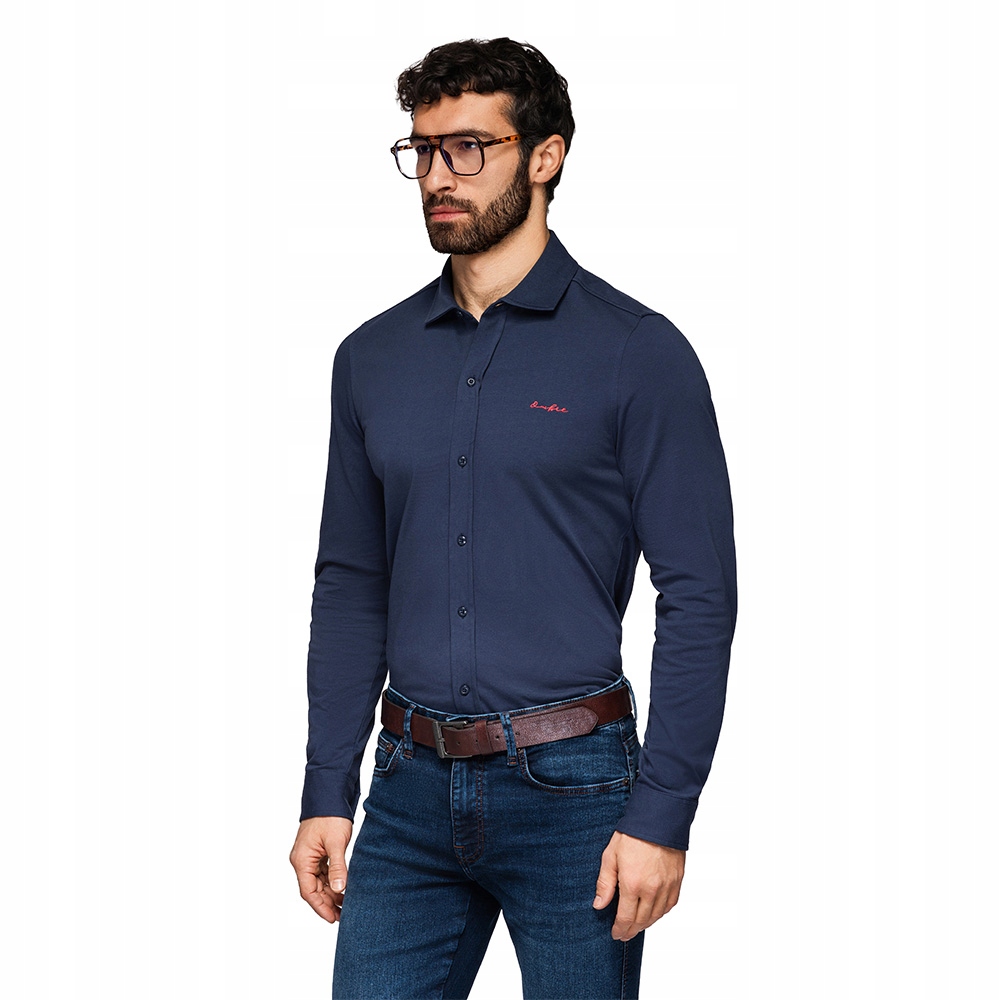 Pánská bavlněná košile v modré barvě s kontrastní výšivkou, pohodlná, velikost V2 K697 XL