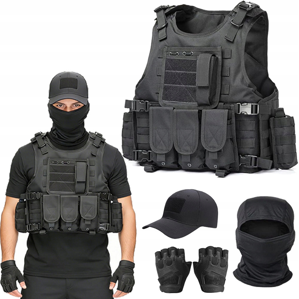 Kamizelka Taktyczna Wojskowa Airsoftowa Molle Kominiarka Czapka Rękawice