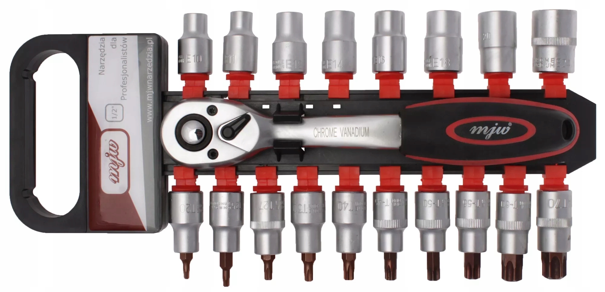 Sada nástrčných klíčů 1/2" Torx a typu E-torx s ráčnou Mjw