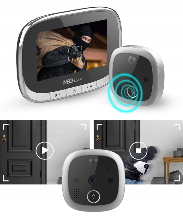 WIZJER LCD ZDJĘCIA DZWONEK JUDASZ CZUJNIK RUCHU HD Kąt widzenia 120°