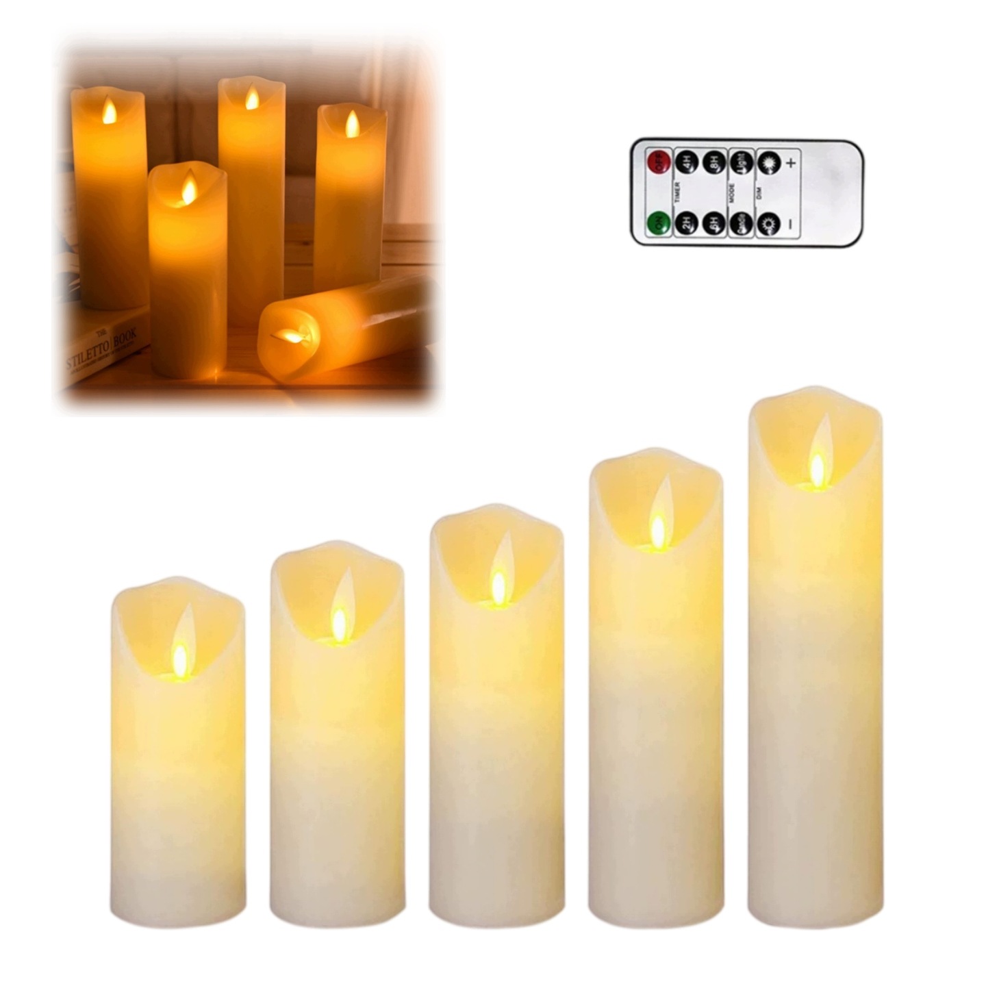 Sada 5 Led Svíček S Efektem Plamene, Usb, Vosk Ovladače